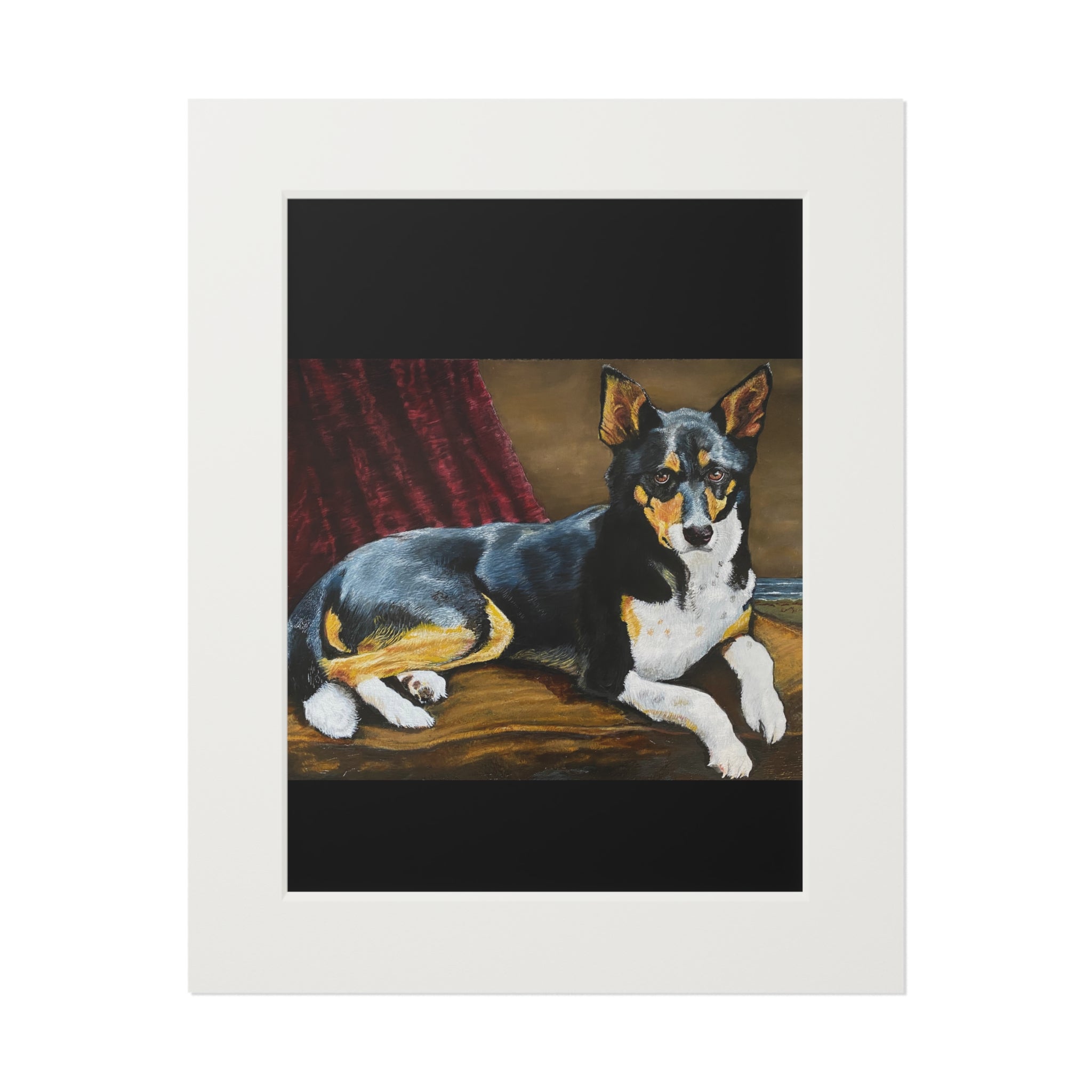 Tricolor Dog Fine Art Print with Passepartout Frame — "Upton" Pet Portrait Wall Art (2022)
