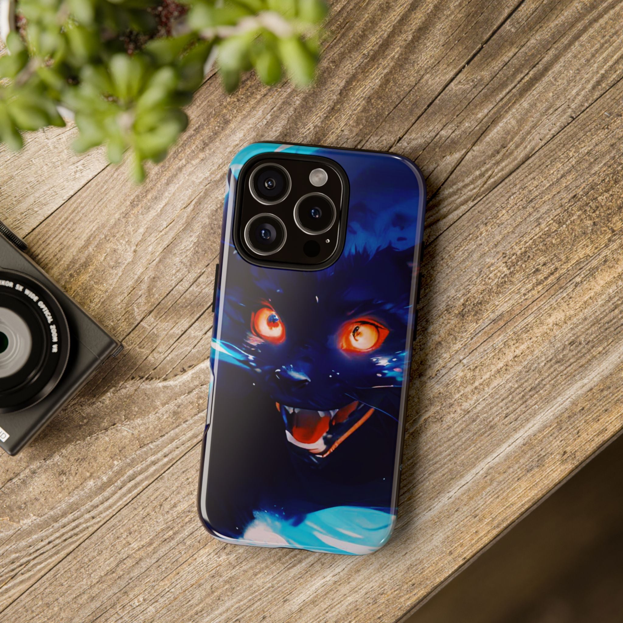Demon Cat Phone Case — Glowing Blue Feline Tough Case