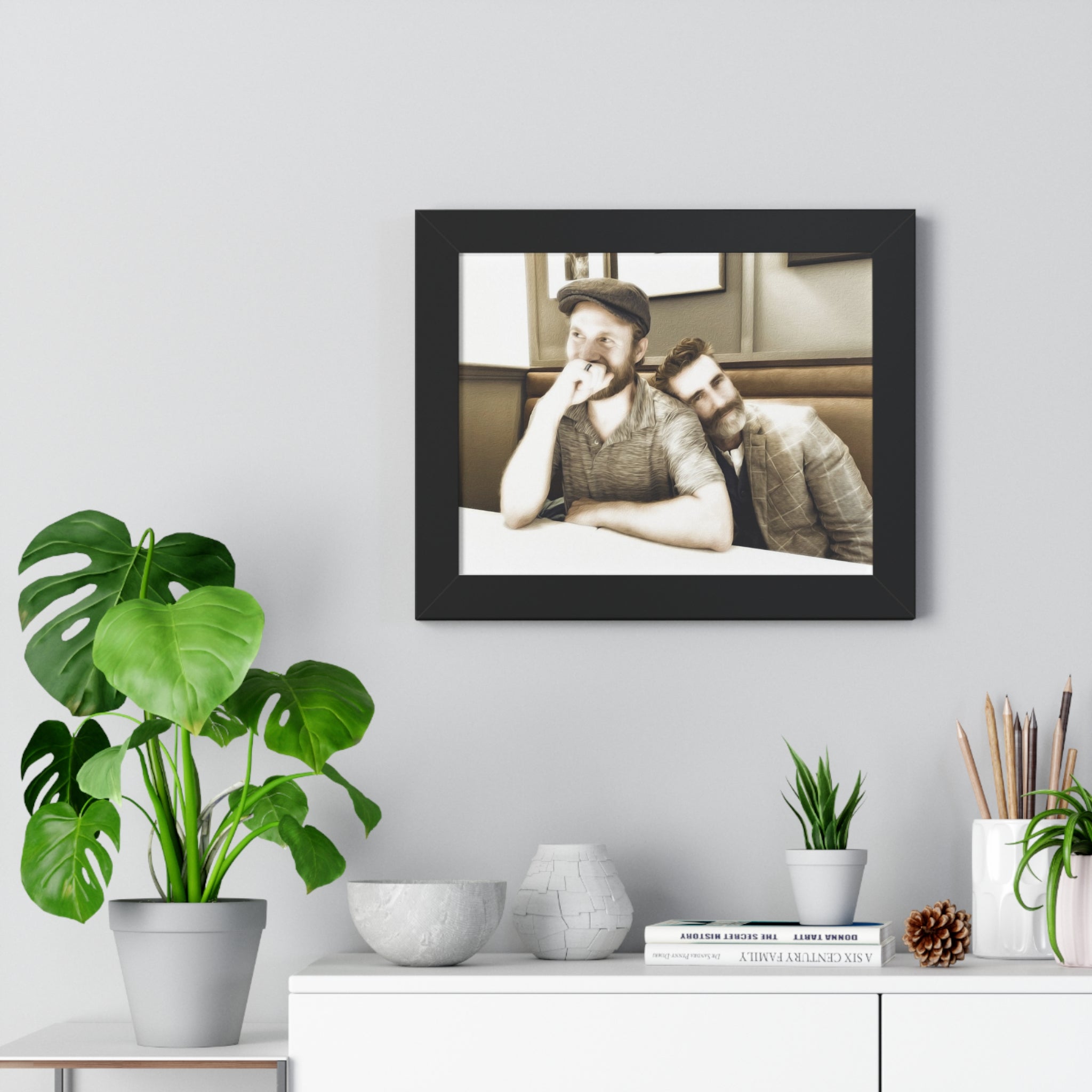 Framed Horizontal Poster — Vintage Sepia Portrait Wall Art - Just Us, a married couple.