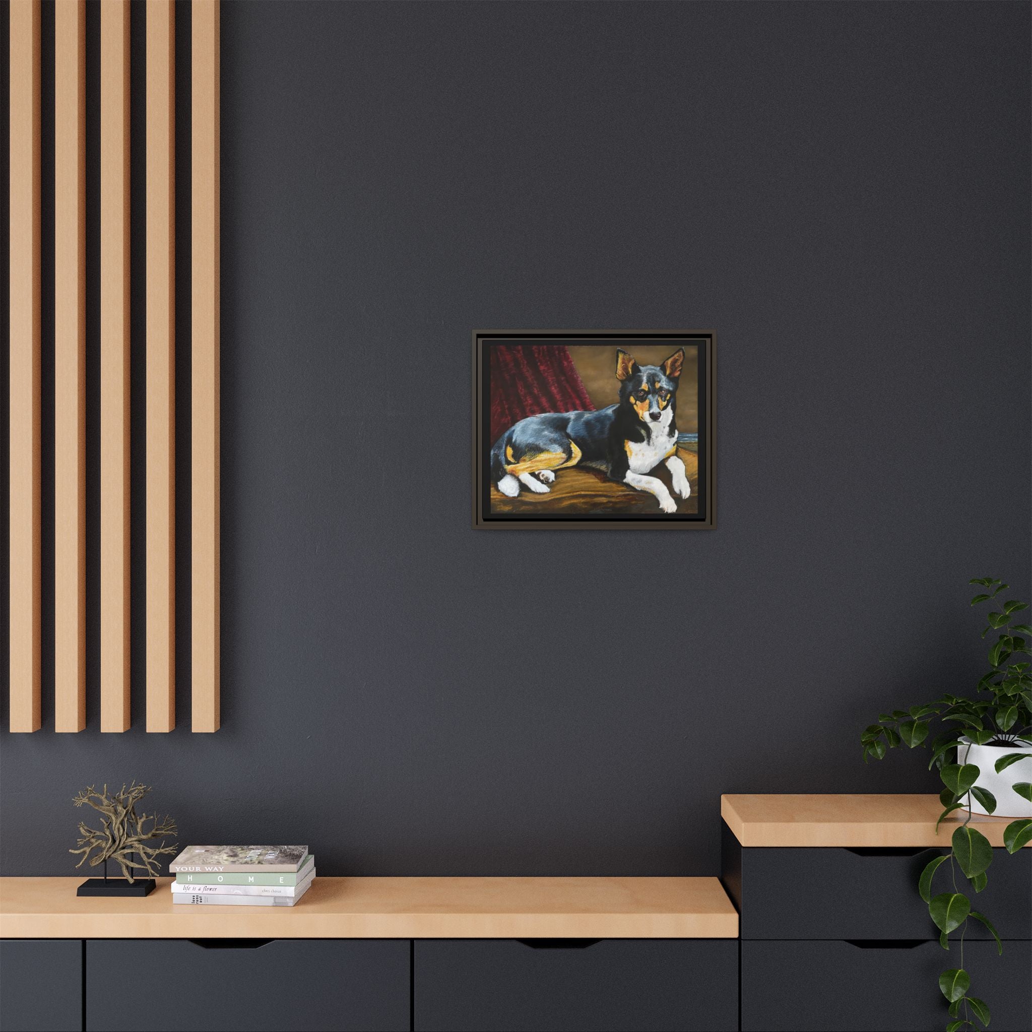 Framed Matte Canvas Dog Portrait – Black & Tan Companion Wall Art