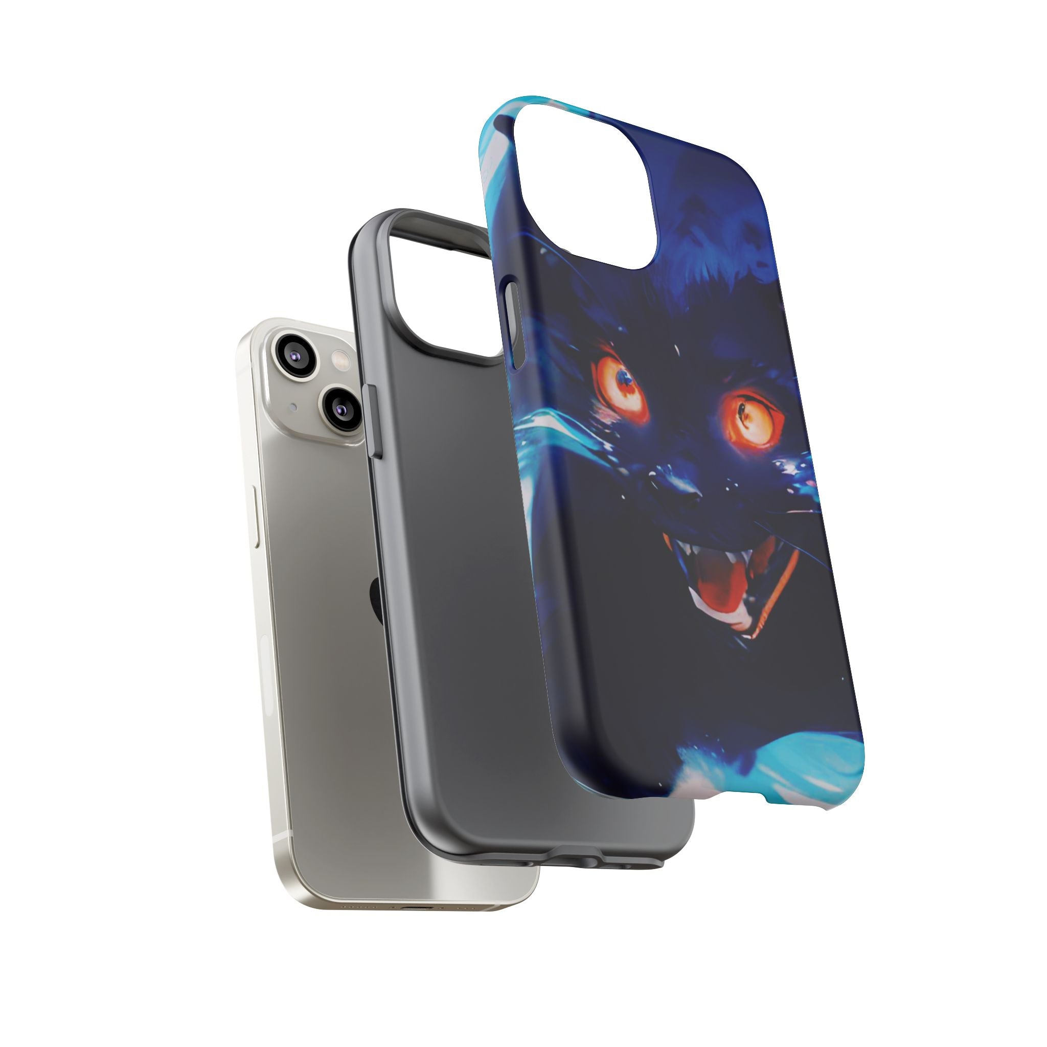 Demon Cat Phone Case — Glowing Blue Feline Tough Case