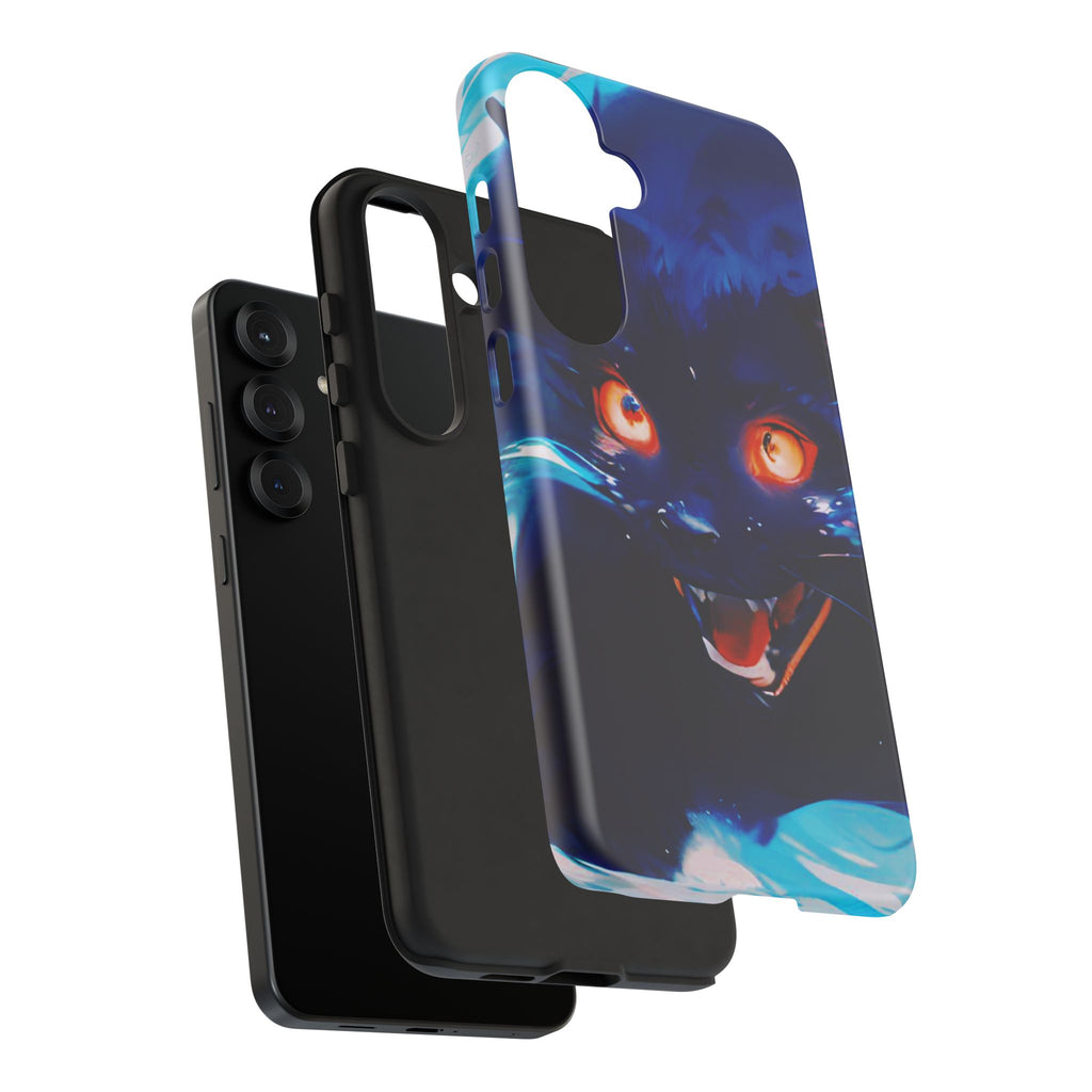 Demon Cat Phone Case — Glowing Blue Feline Tough Case