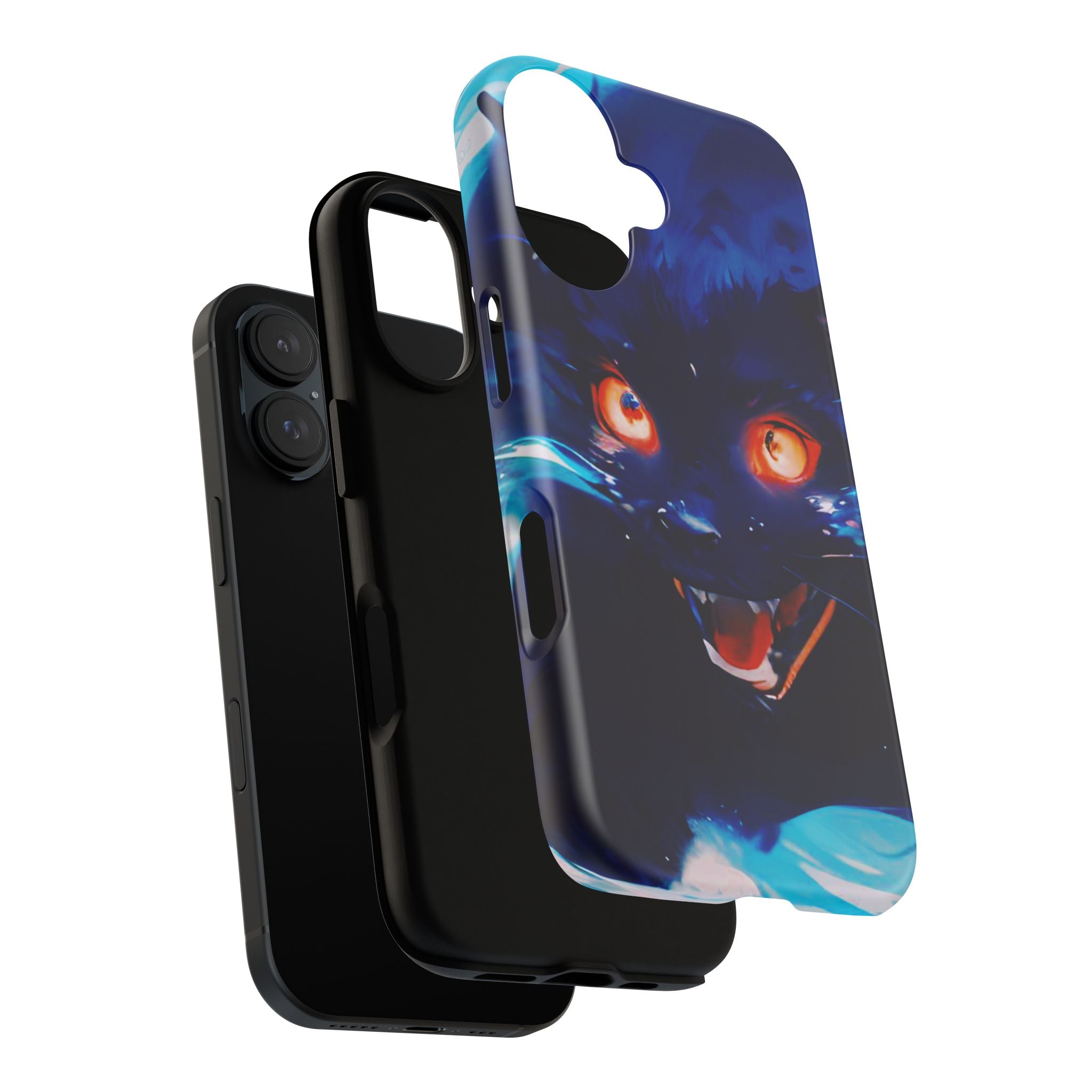 Demon Cat Phone Case — Glowing Blue Feline Tough Case