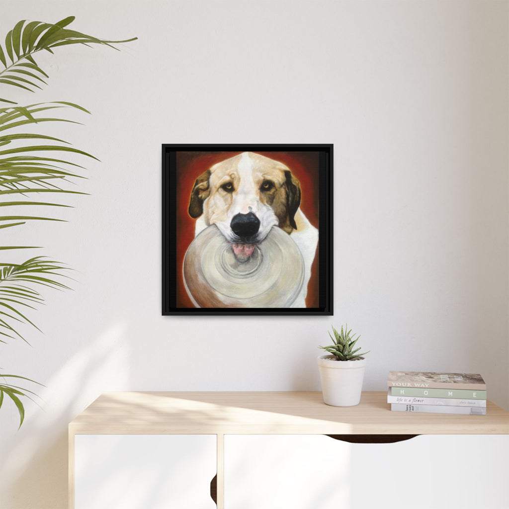 Framed Matte Canvas Print — Playful Wookie Holding His Frisbee