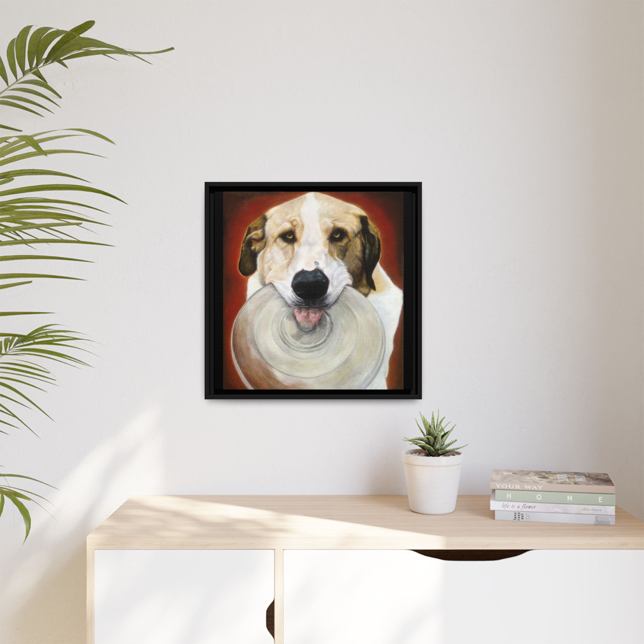 Framed Matte Canvas Print — Playful Wookie Holding His Frisbee