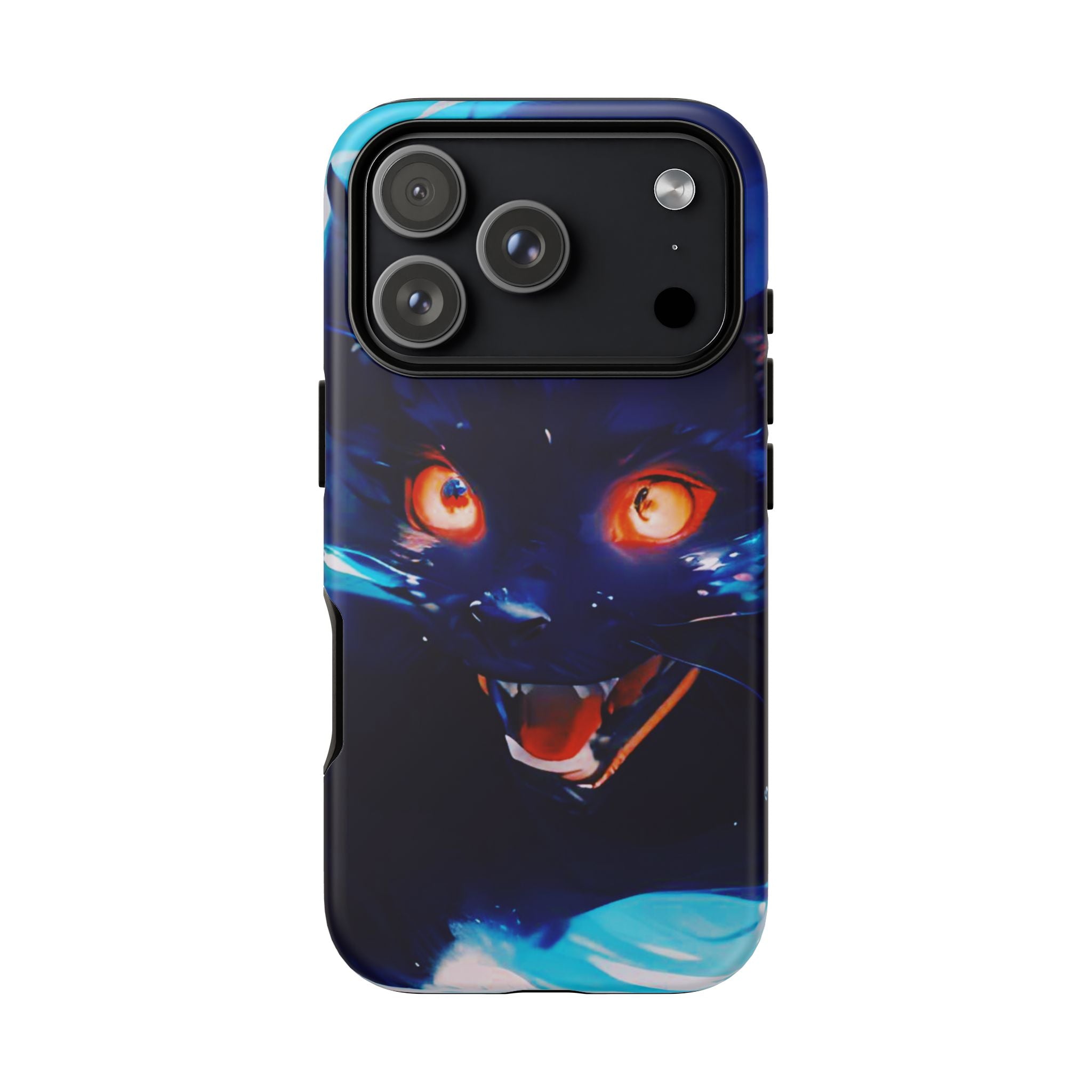 Demon Cat Phone Case — Glowing Blue Feline Tough Case