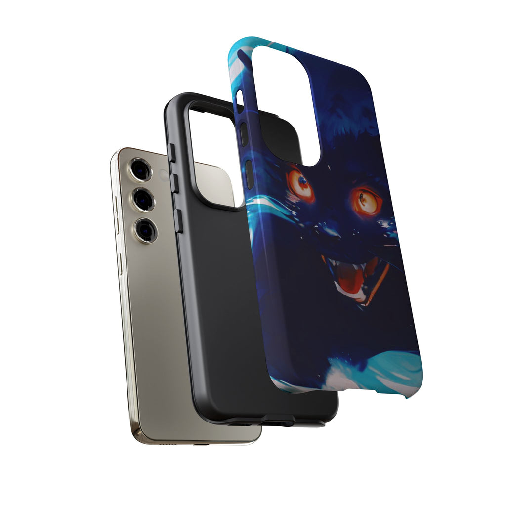 Demon Cat Phone Case — Glowing Blue Feline Tough Case