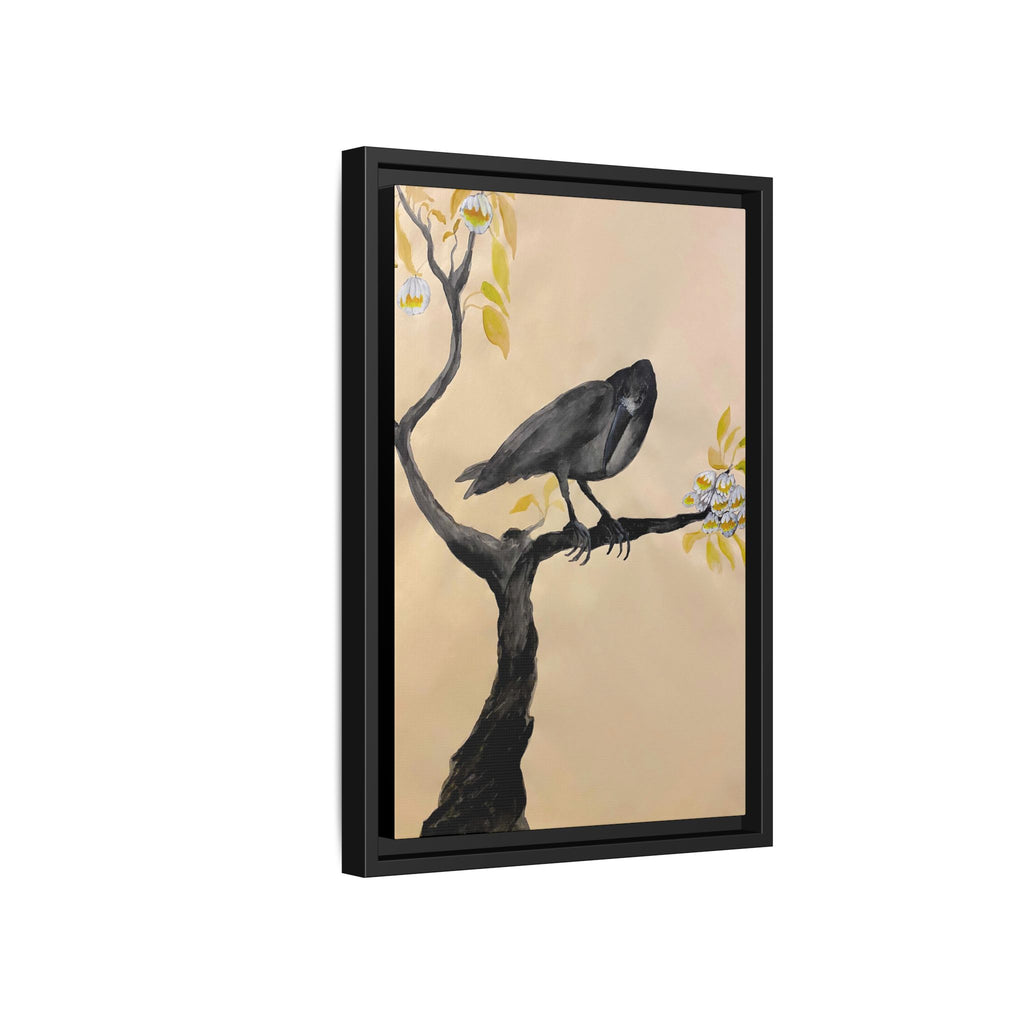 Raven on Branch Matte Framed Canvas – Moody Bird Wall Art