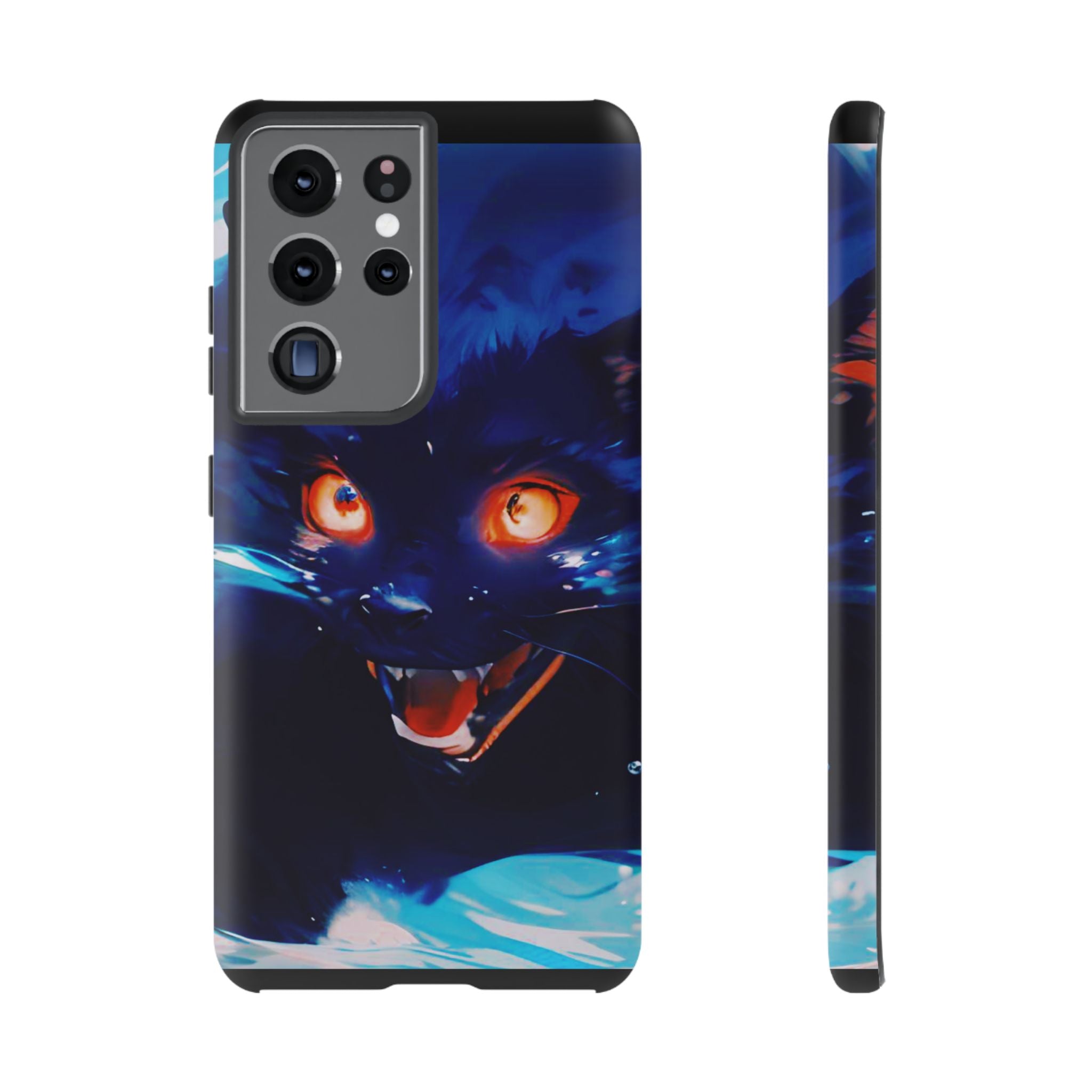 Demon Cat Phone Case — Glowing Blue Feline Tough Case