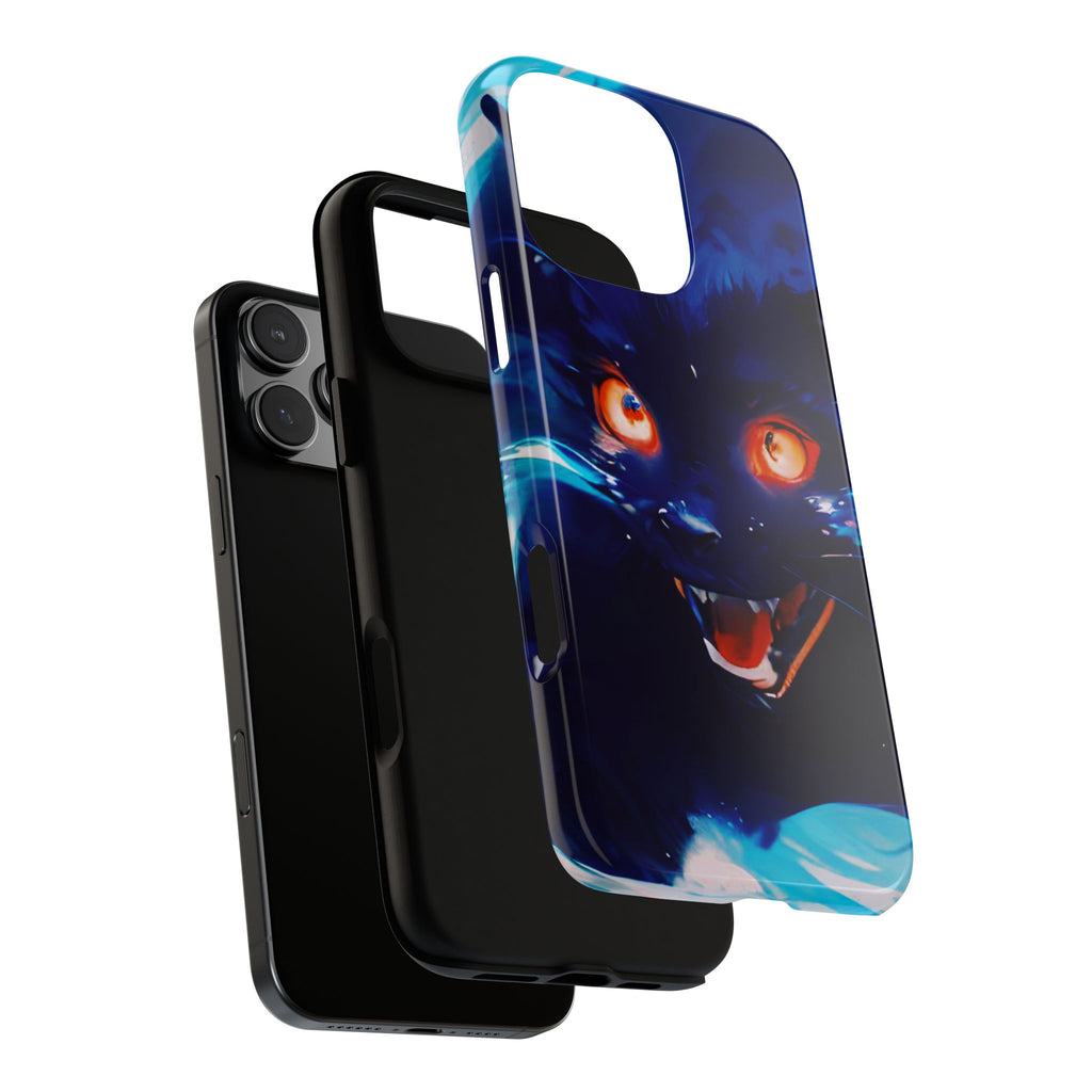 Demon Cat Phone Case — Glowing Blue Feline Tough Case
