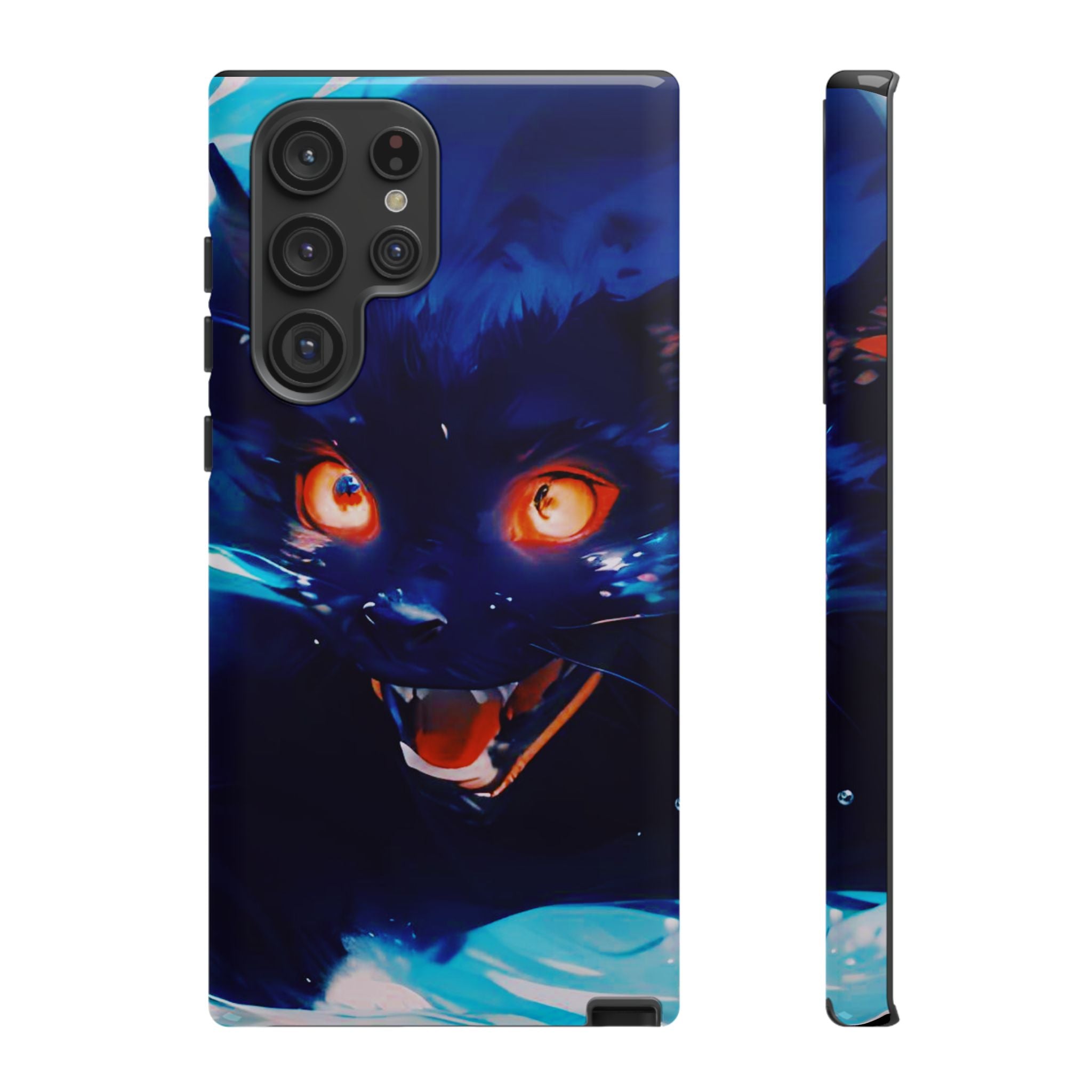 Demon Cat Phone Case — Glowing Blue Feline Tough Case