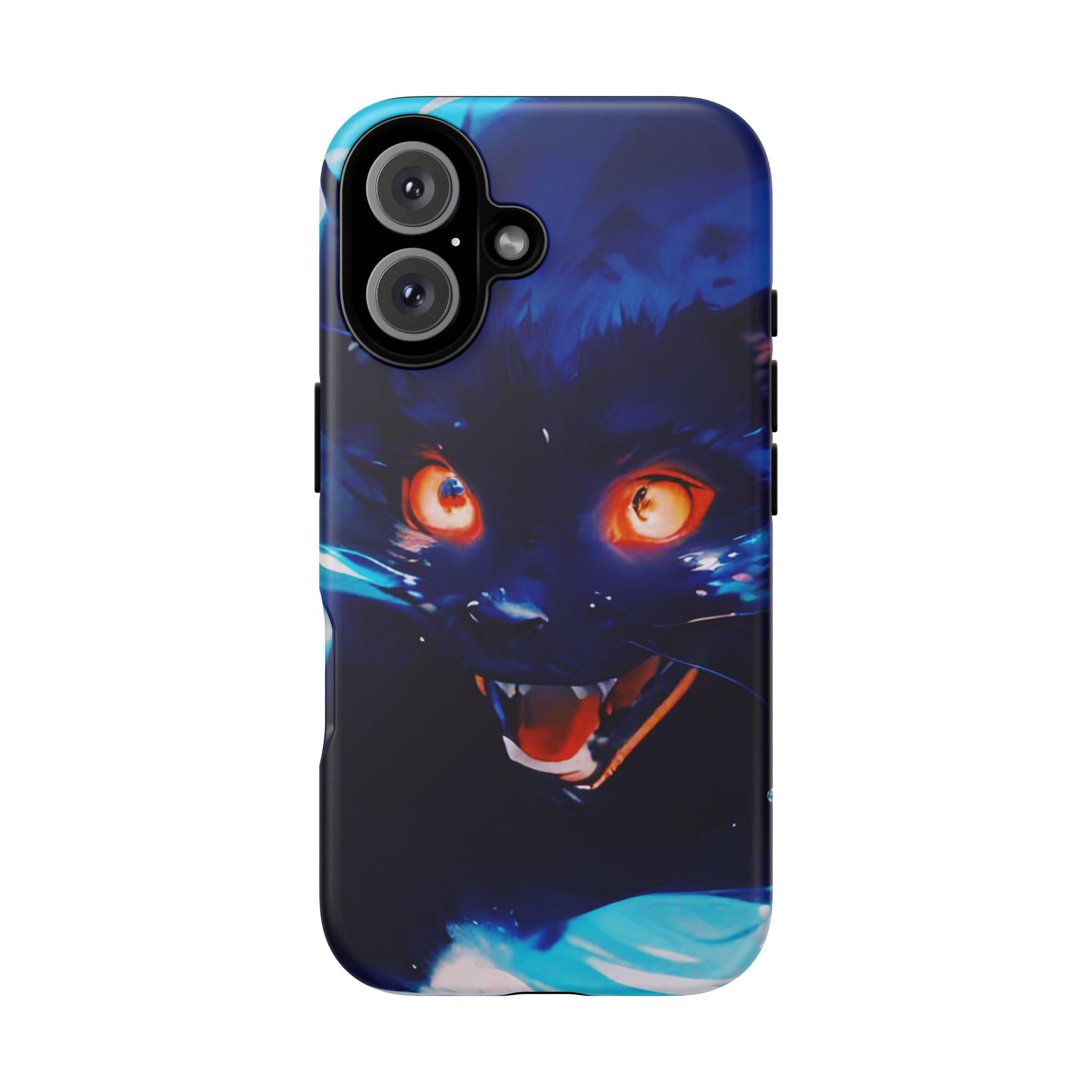 Demon Cat Phone Case — Glowing Blue Feline Tough Case