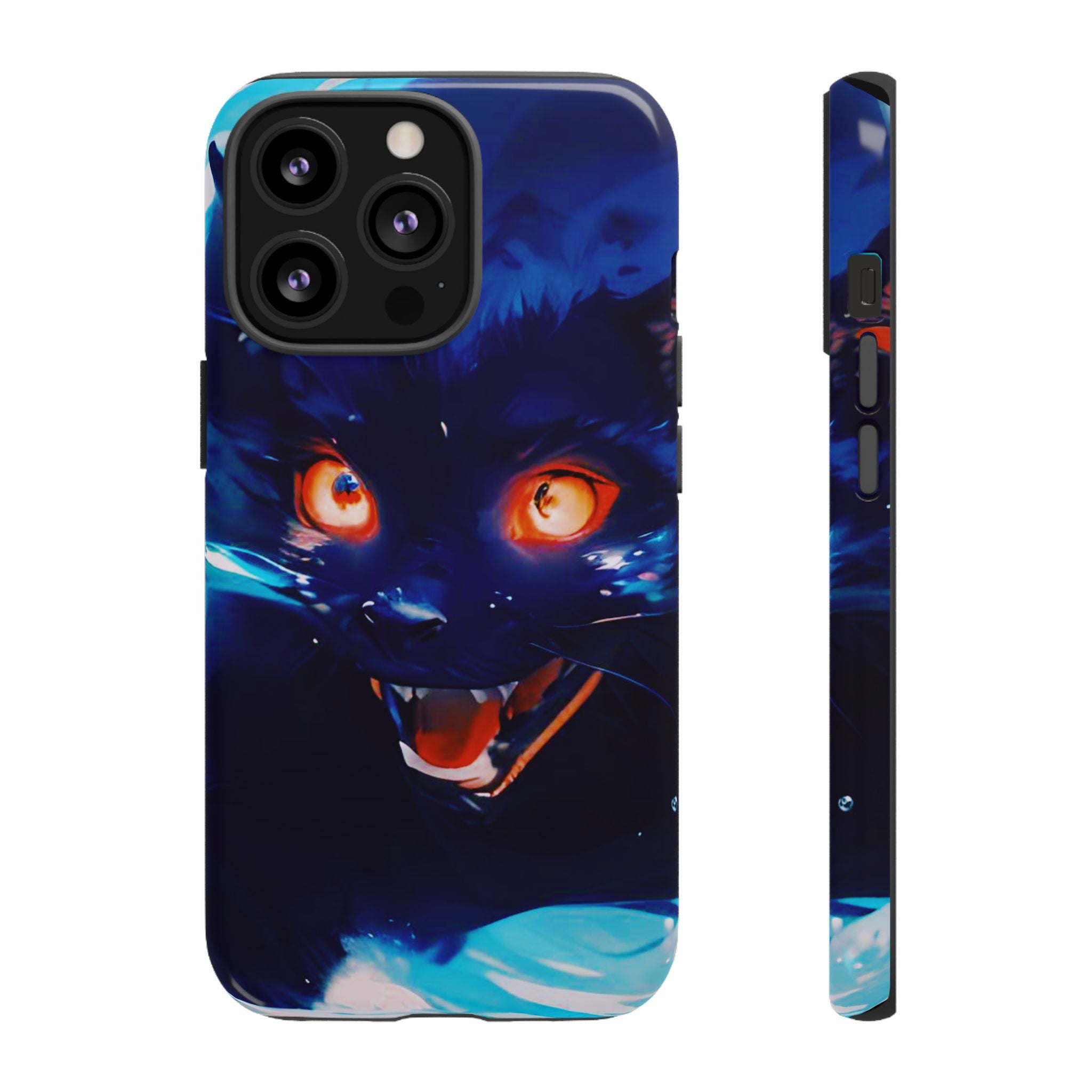 Demon Cat Phone Case — Glowing Blue Feline Tough Case