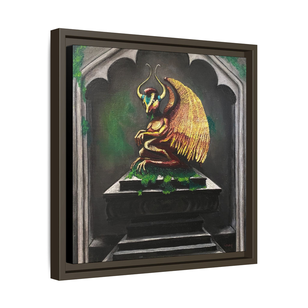 Framed Matte Canvas - Golden Gothic Gargoyle Wall Art