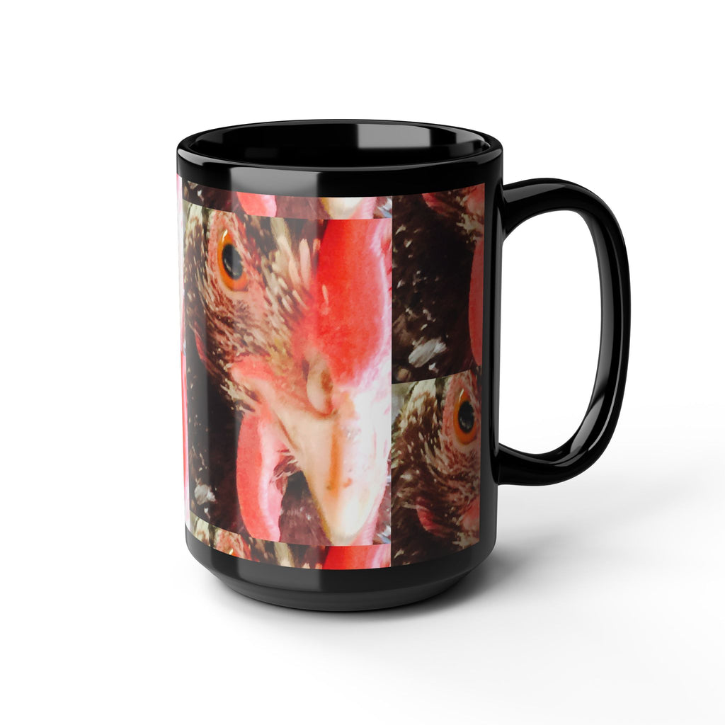Chicken Collage Black Mug – 15oz Funny Farm Animal Coffee Cup