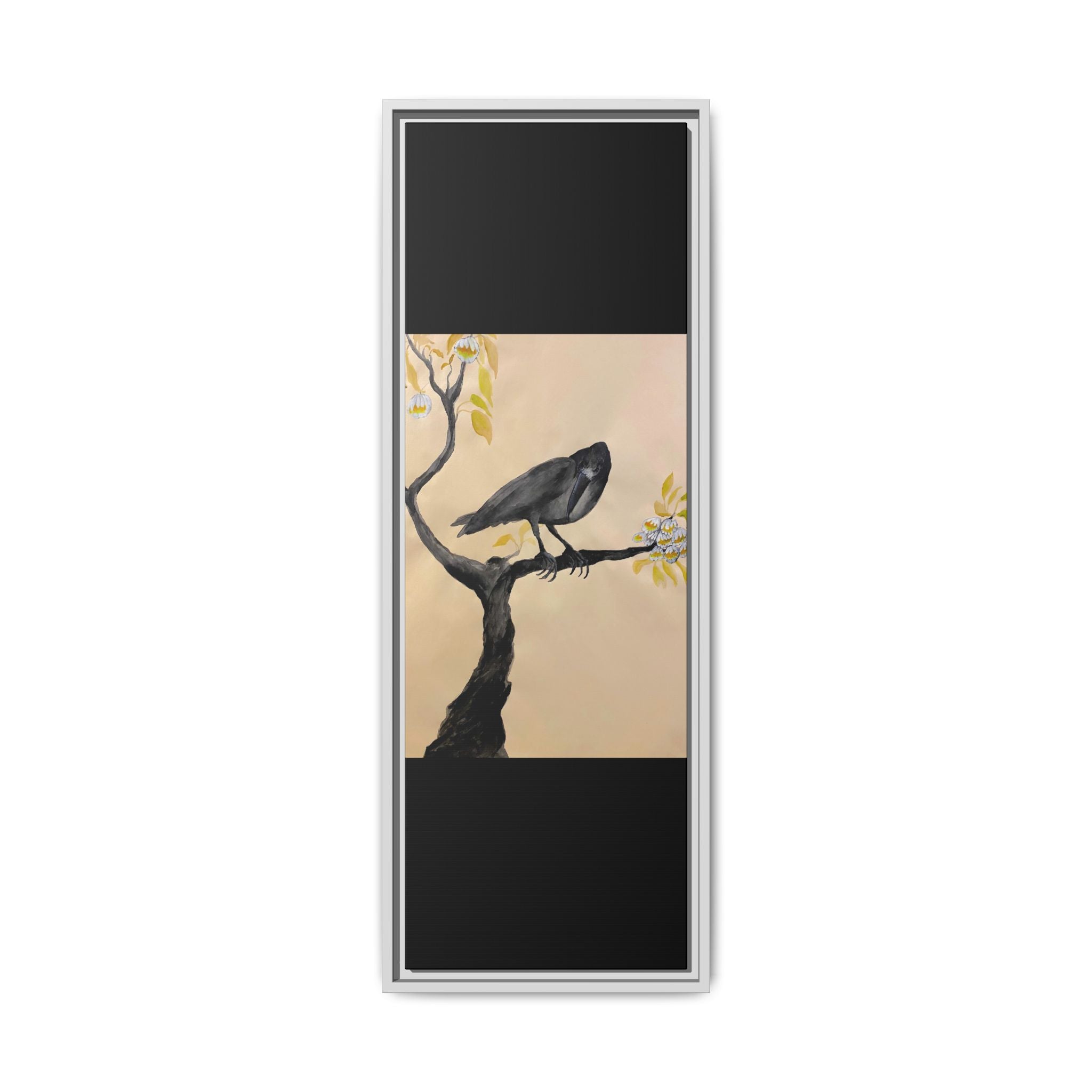 Raven on Branch Matte Framed Canvas – Moody Bird Wall Art