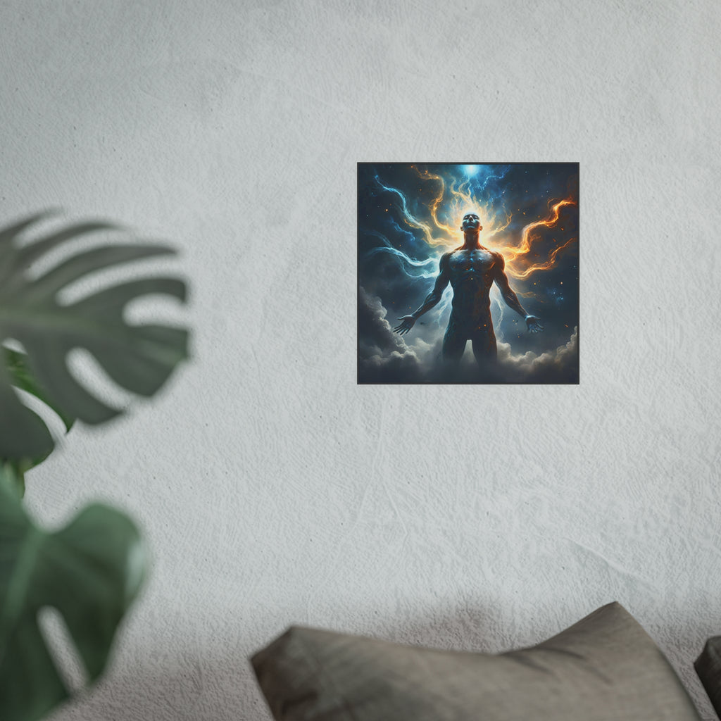 Cosmic Awakening Poster — Surreal Human Energy Wall Art (Satin/Archival Matte)