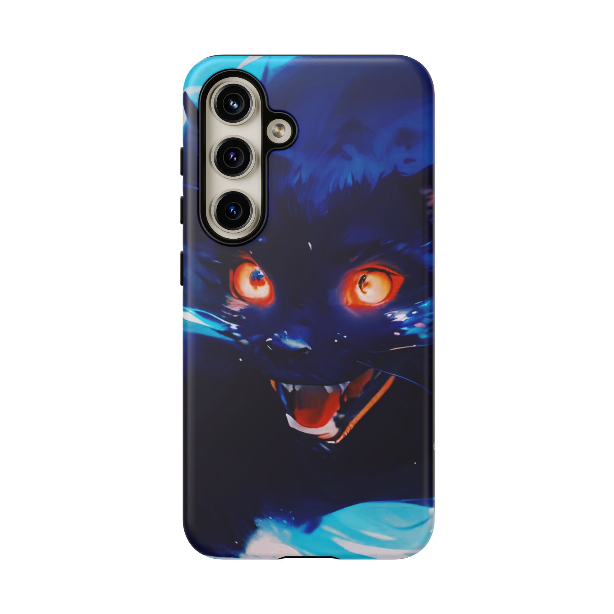 Demon Cat Phone Case — Glowing Blue Feline Tough Case