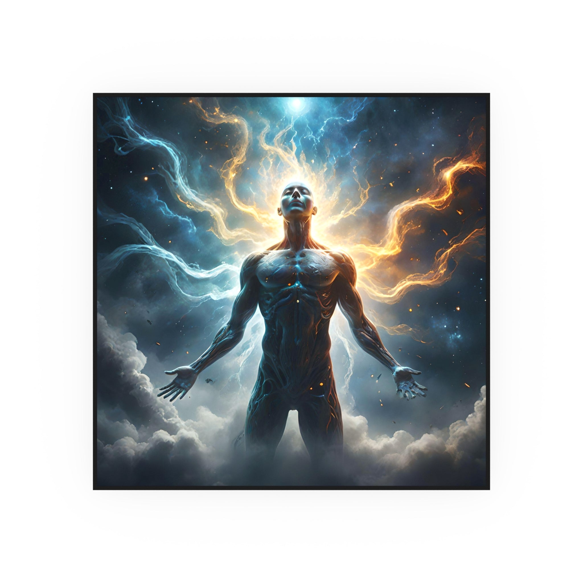 Cosmic Awakening Poster — Surreal Human Energy Wall Art (Satin/Archival Matte)