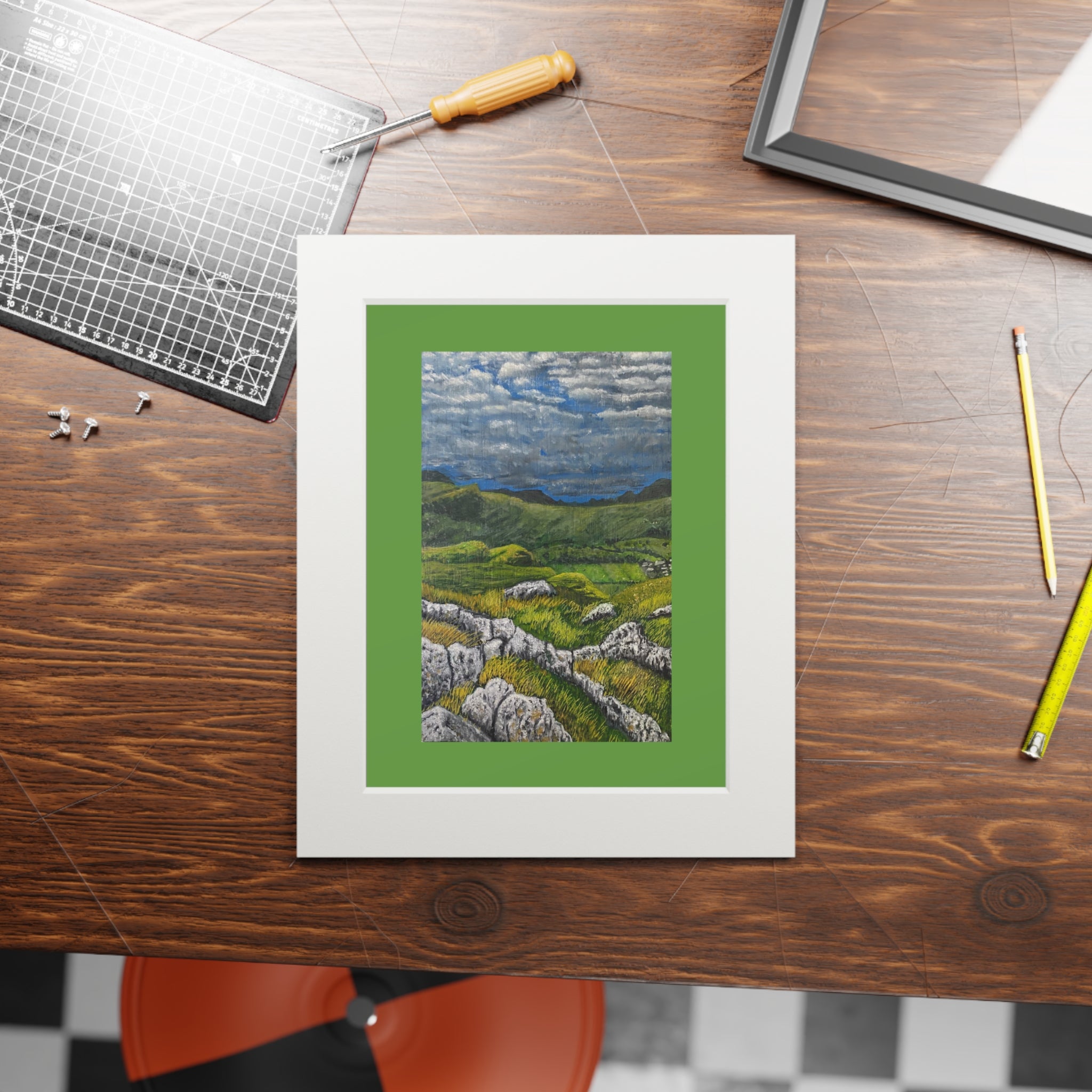 Mountain Landscape Fine Art Print with Passepartout — "View from High Rigg" - Green Hills & Dramatic Sky (2023)