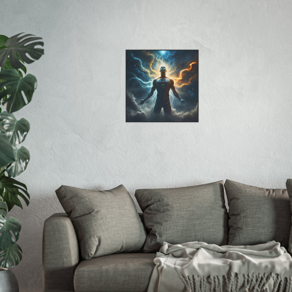 Cosmic Awakening Poster — Surreal Human Energy Wall Art (Satin/Archival Matte)