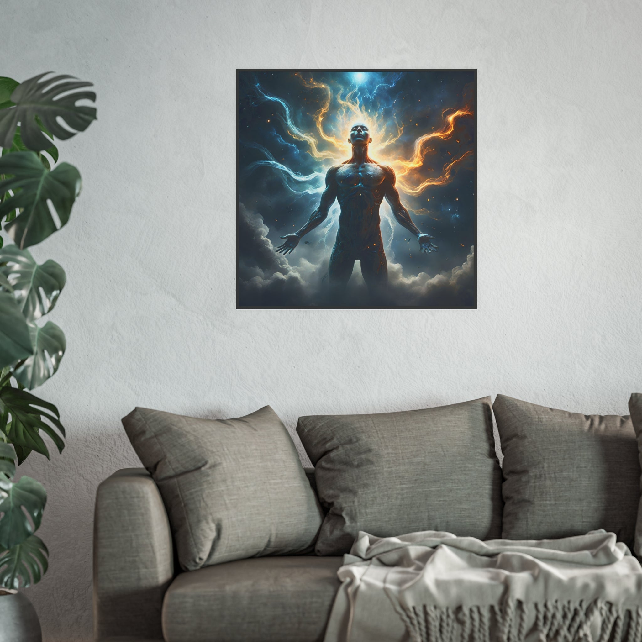 Cosmic Awakening Poster — Surreal Human Energy Wall Art (Satin/Archival Matte)