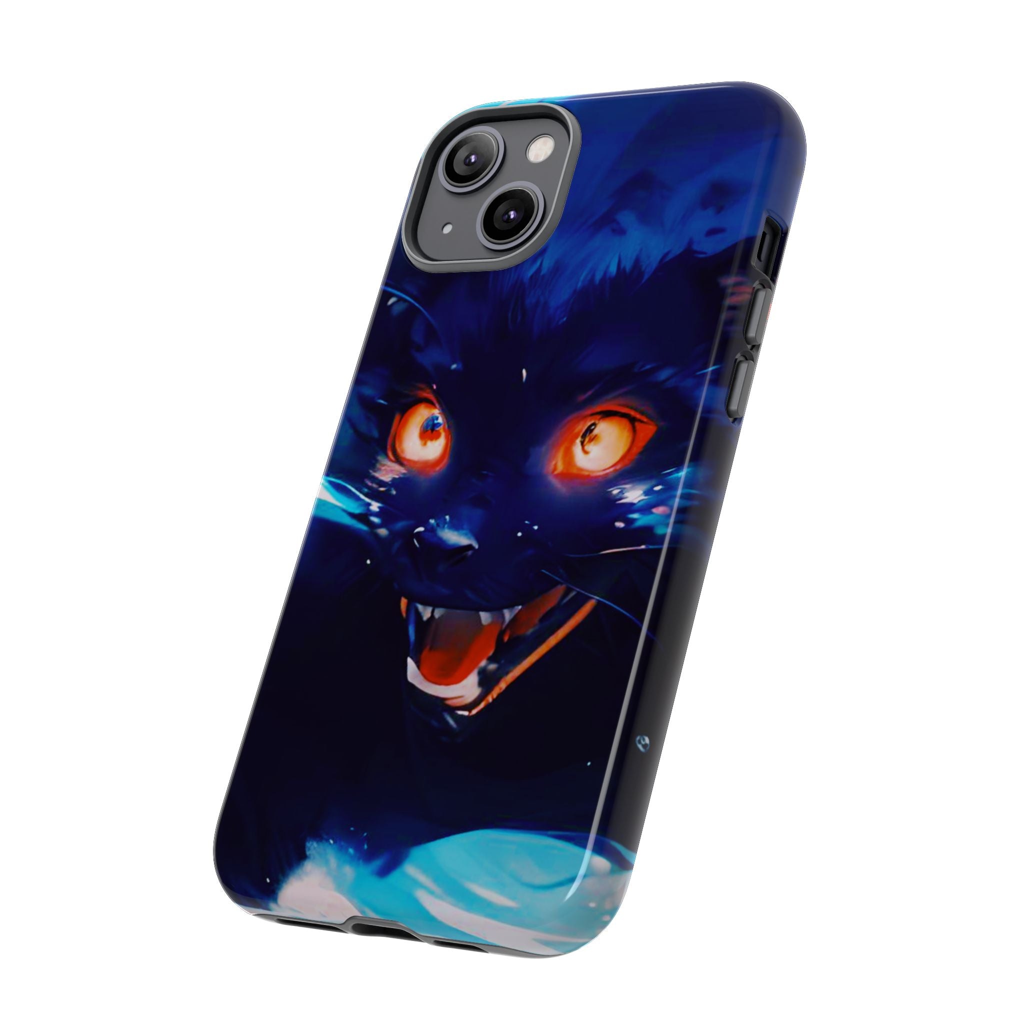 Demon Cat Phone Case — Glowing Blue Feline Tough Case