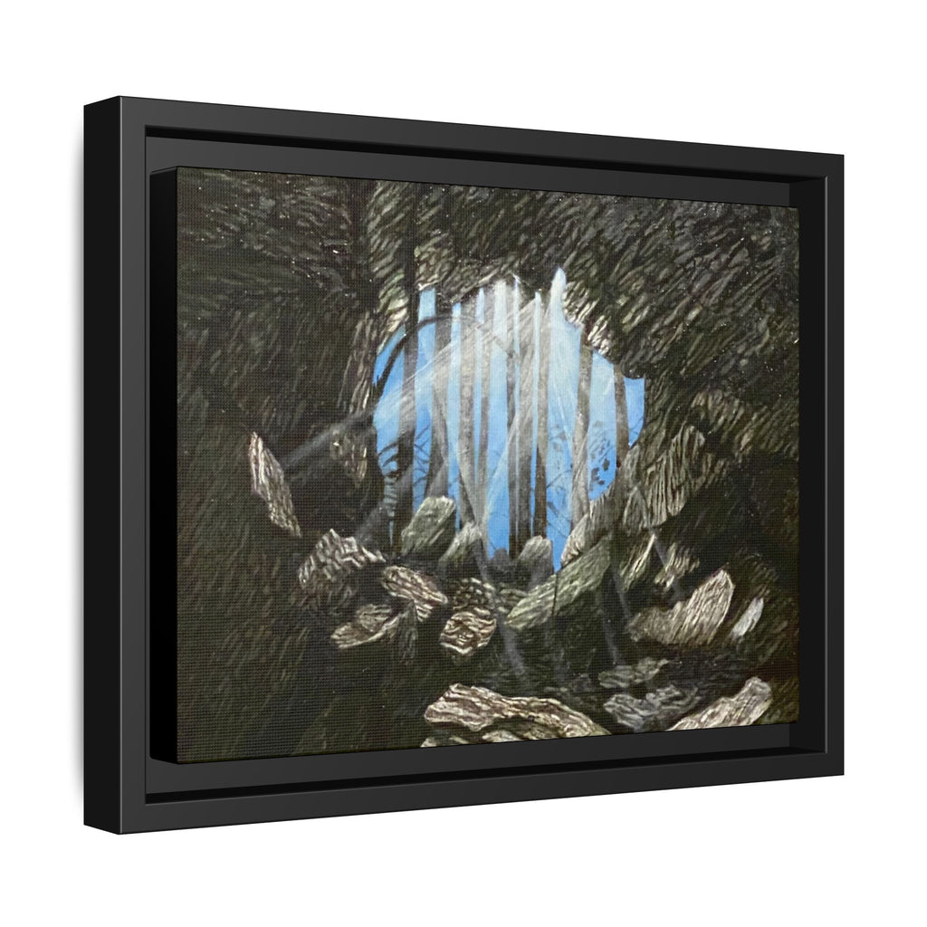 Framed Matte Canvas Art — Cave Opening with Blue Sky Landscape