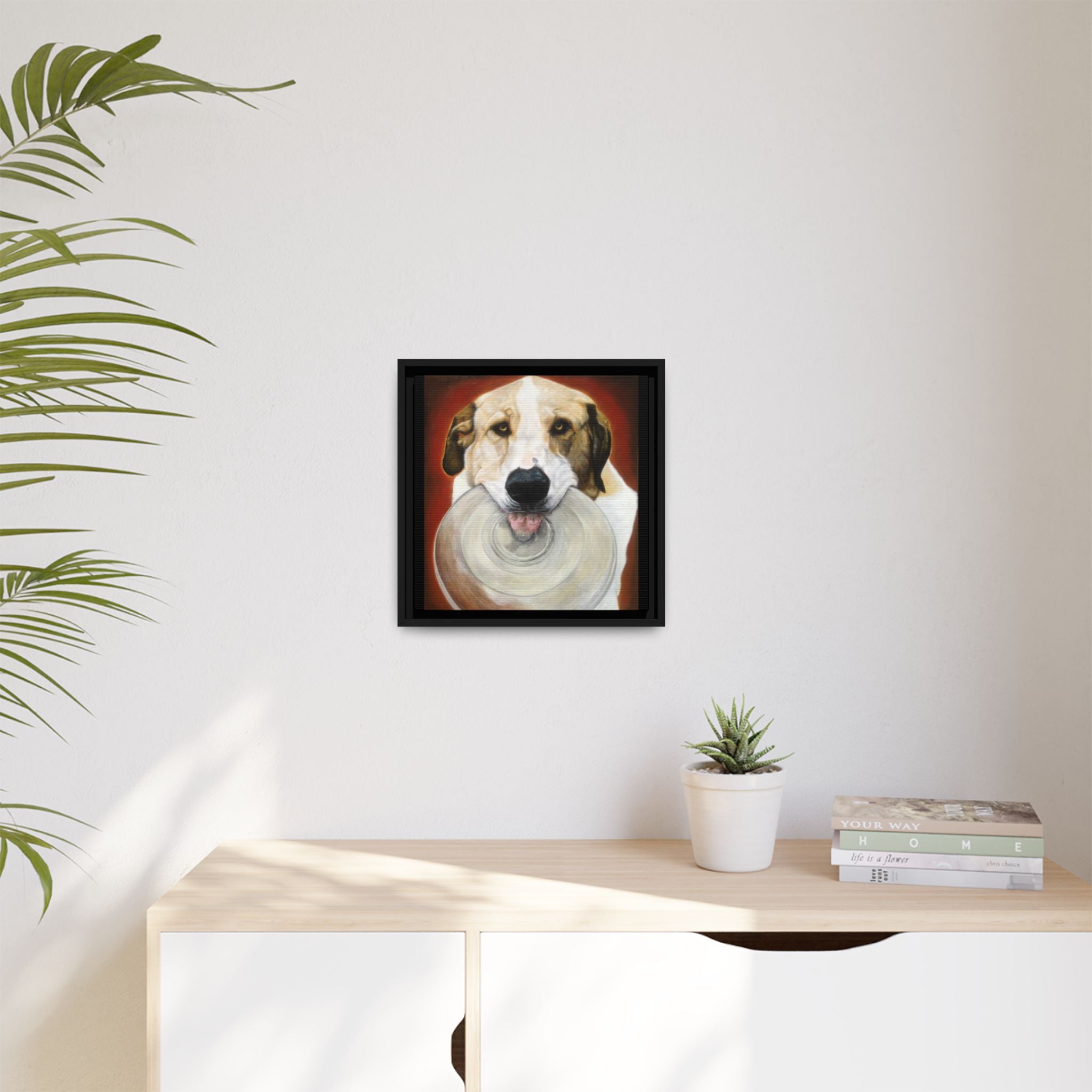 Framed Matte Canvas Print — Playful Wookie Holding His Frisbee