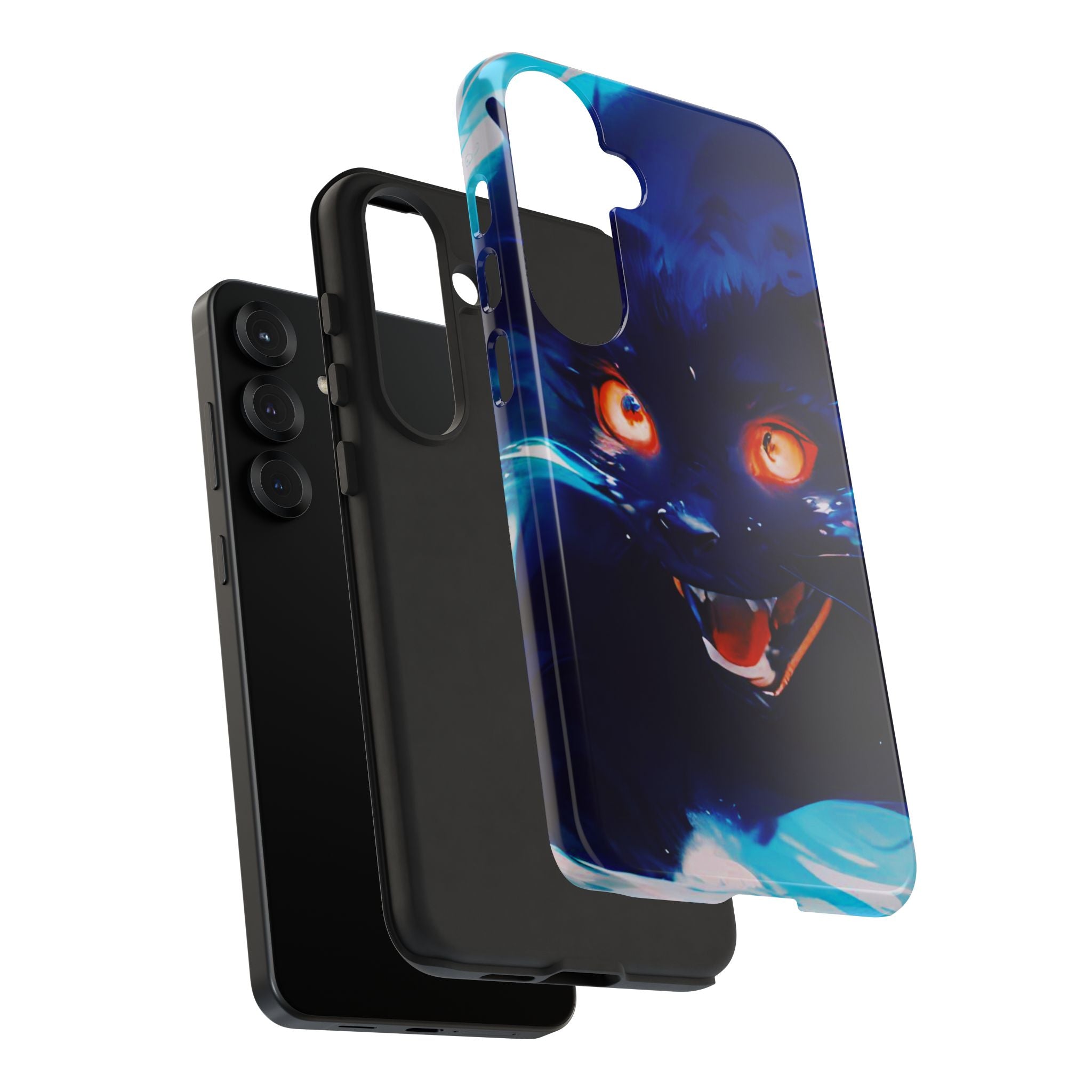 Demon Cat Phone Case — Glowing Blue Feline Tough Case