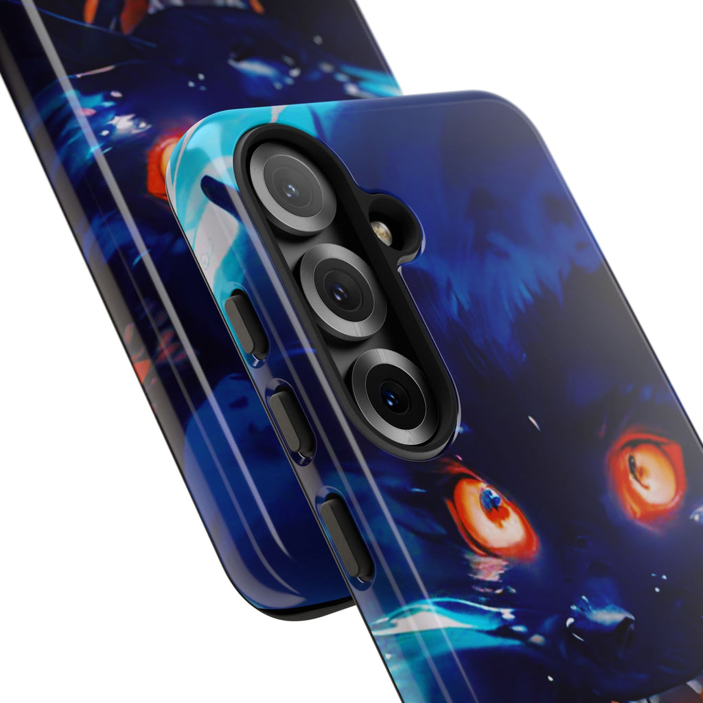 Demon Cat Phone Case — Glowing Blue Feline Tough Case