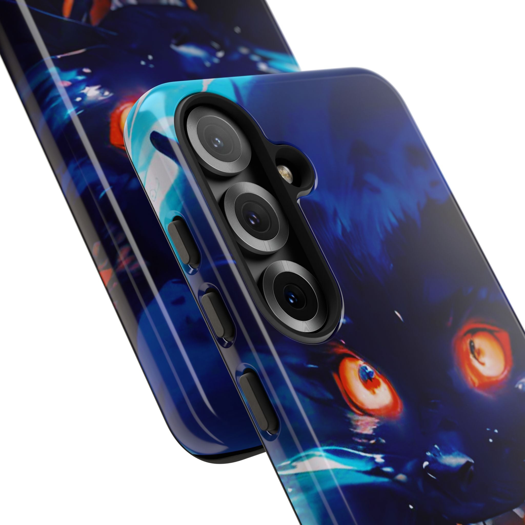 Demon Cat Phone Case — Glowing Blue Feline Tough Case