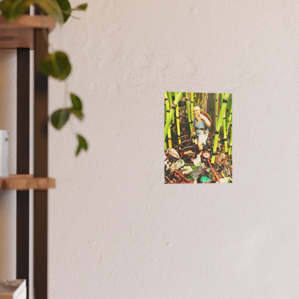 Garden Vignette Poster — Vintage Figurine Among Bamboo Satin/Matte Print