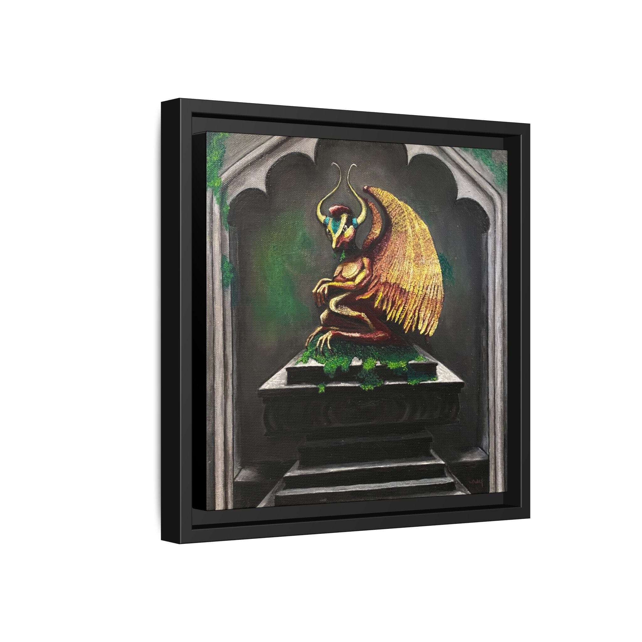 Framed Matte Canvas - Golden Gothic Gargoyle Wall Art