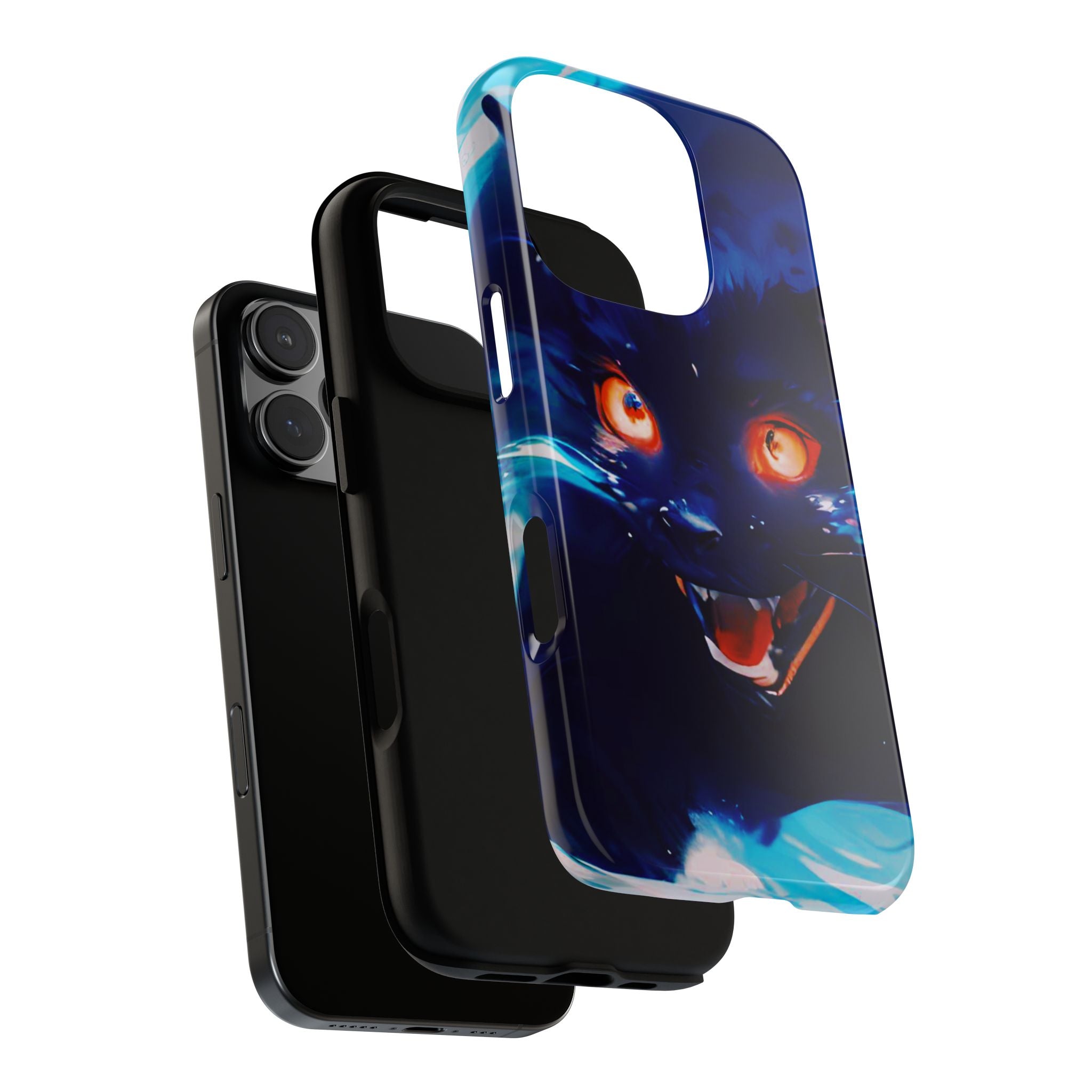 Demon Cat Phone Case — Glowing Blue Feline Tough Case