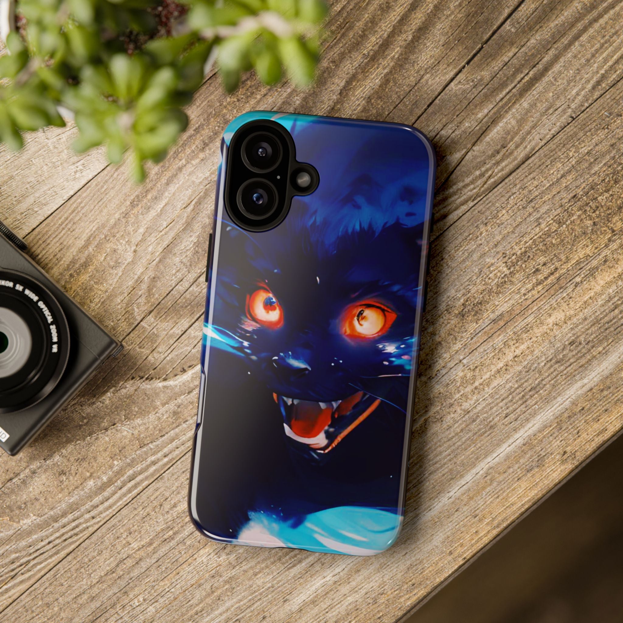 Demon Cat Phone Case — Glowing Blue Feline Tough Case