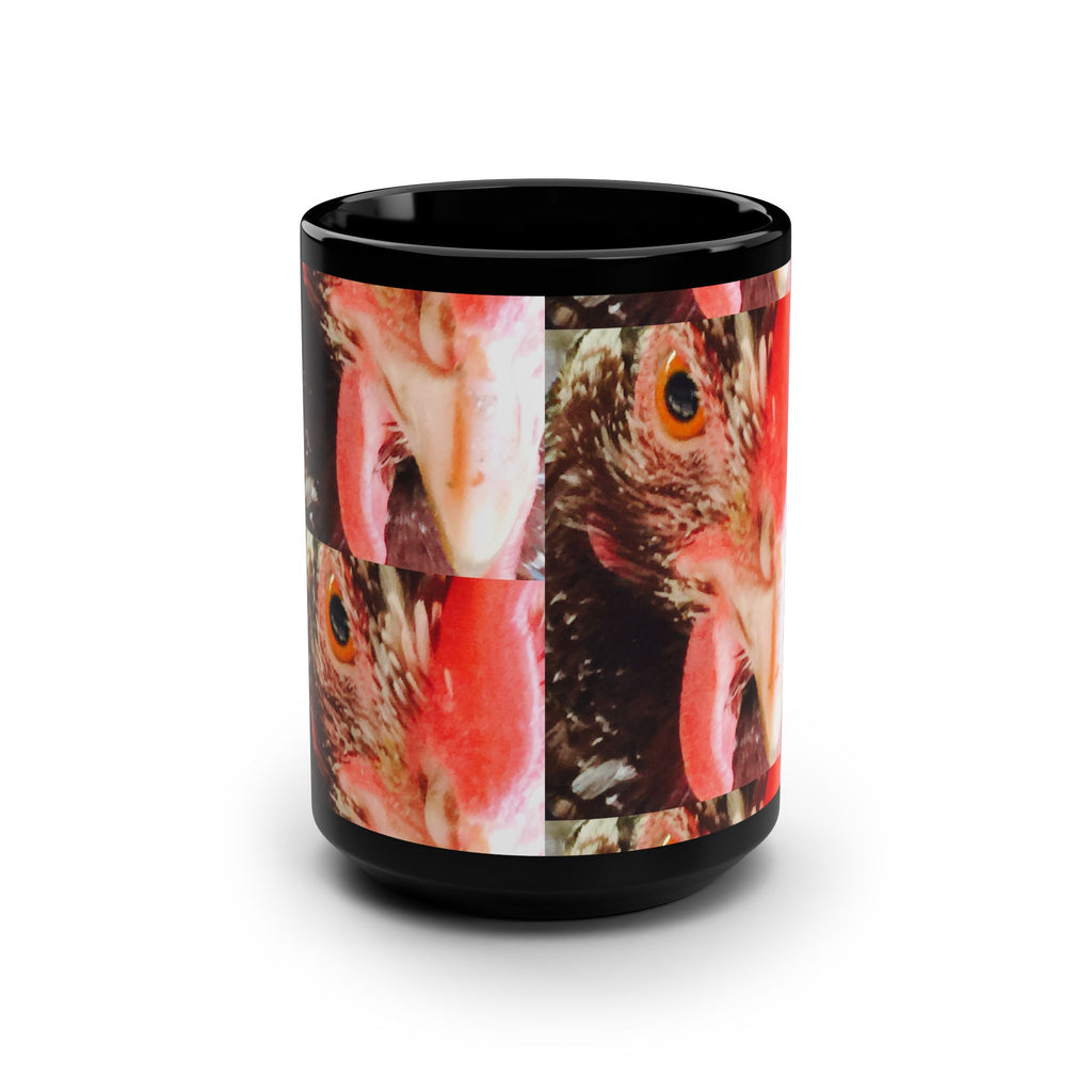 Chicken Collage Black Mug – 15oz Funny Farm Animal Coffee Cup