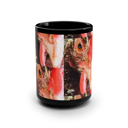 Chicken Collage Black Mug – 15oz Funny Farm Animal Coffee Cup