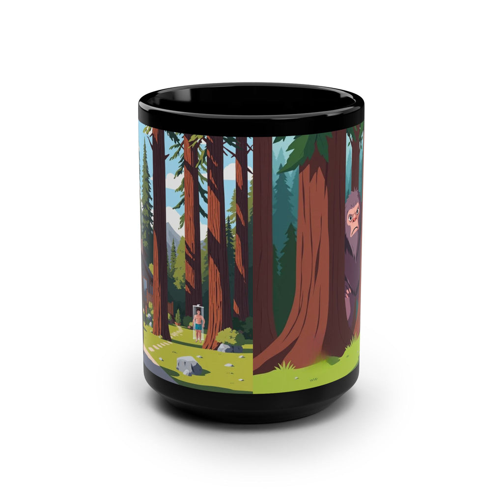 Bigfoot Forest Art Mug — 15oz Black Coffee Cup