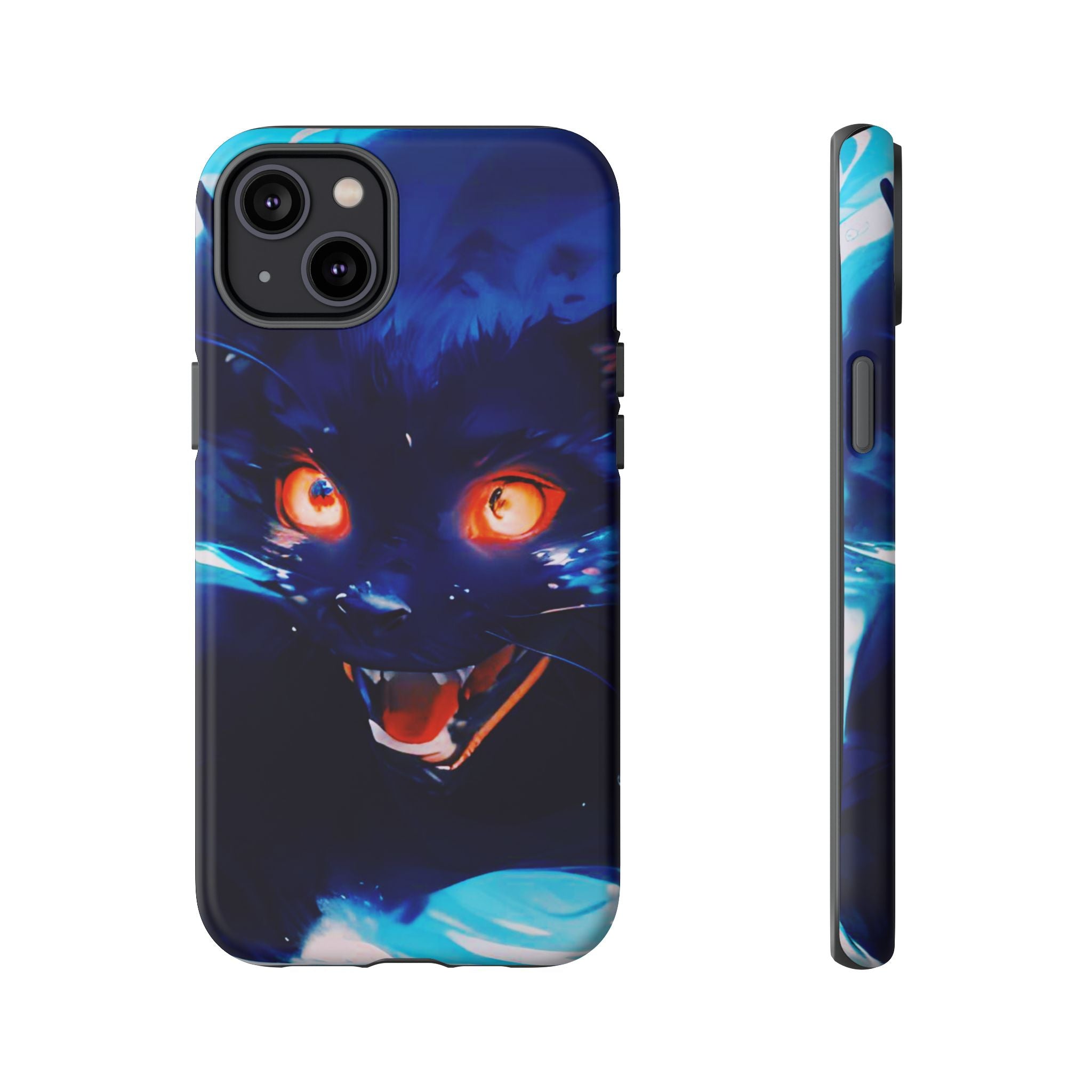 Demon Cat Phone Case — Glowing Blue Feline Tough Case