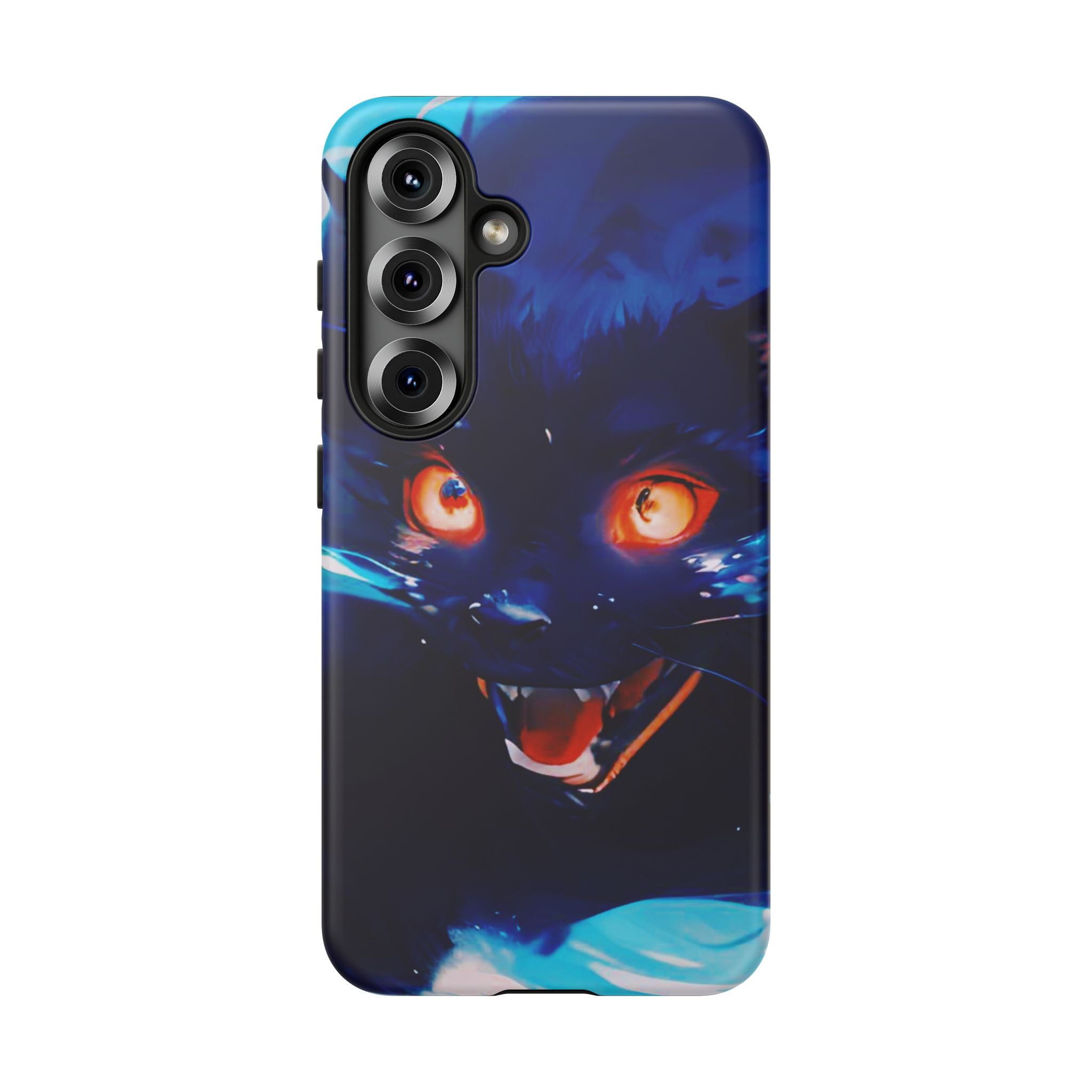Demon Cat Phone Case — Glowing Blue Feline Tough Case