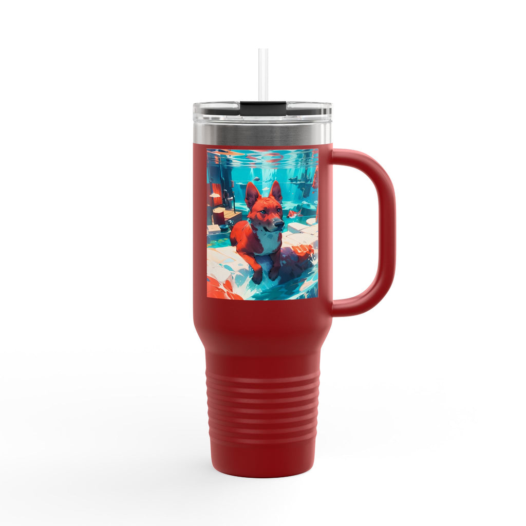 40oz Insulated Travel Mug – Colorful Underwater Dog Art Design