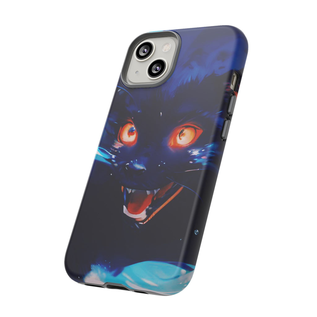 Demon Cat Phone Case — Glowing Blue Feline Tough Case