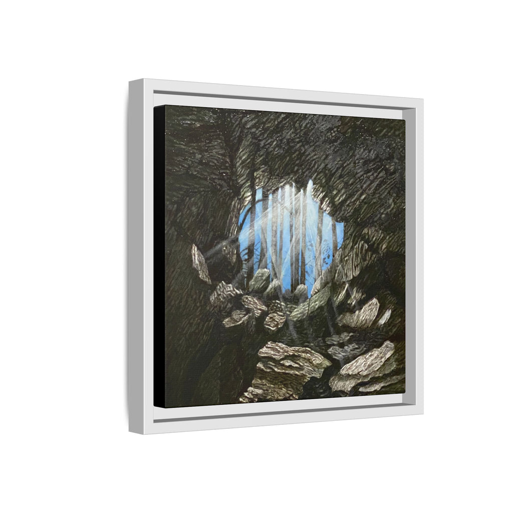 Framed Matte Canvas Art — Cave Opening with Blue Sky Landscape