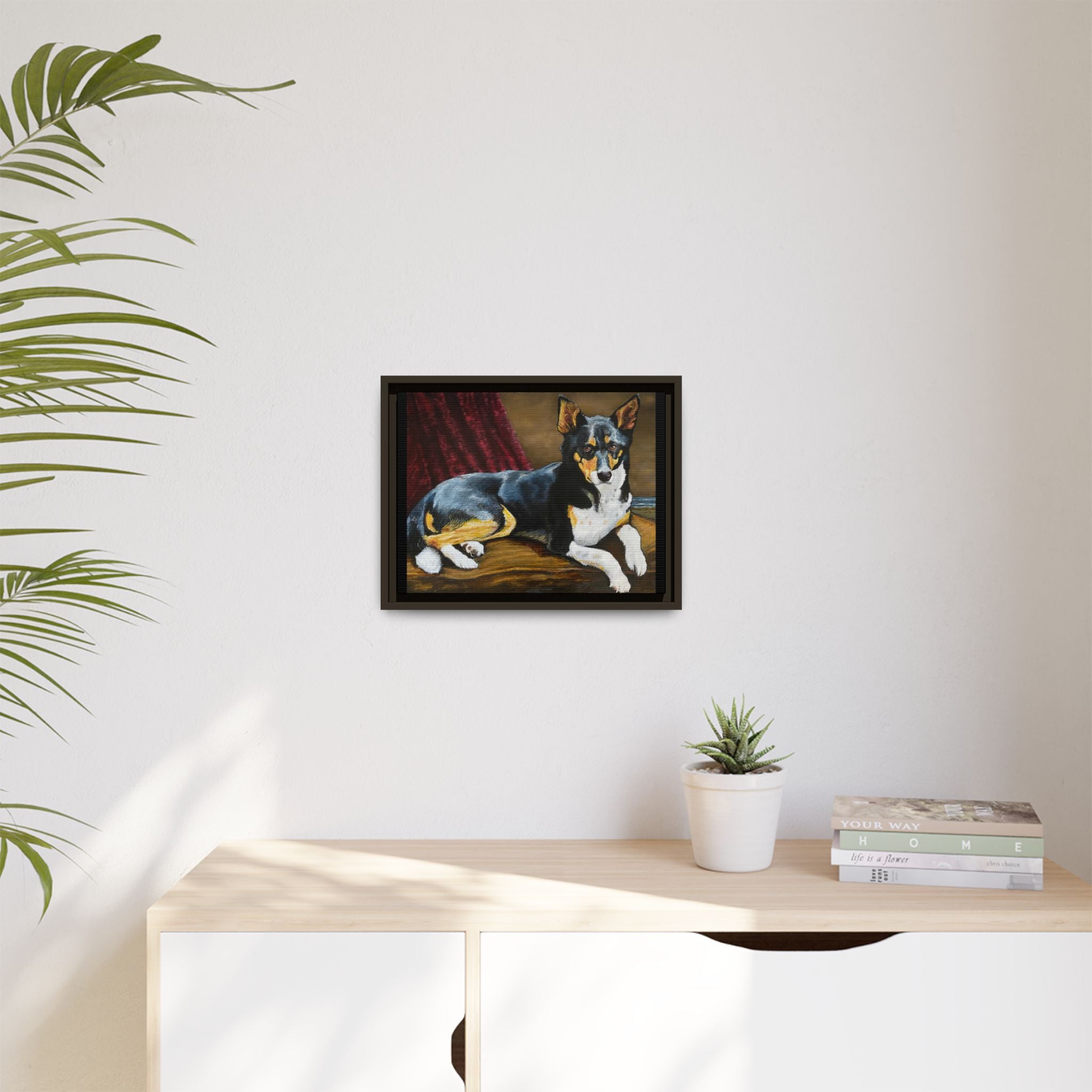 Framed Matte Canvas Dog Portrait – Black & Tan Companion Wall Art
