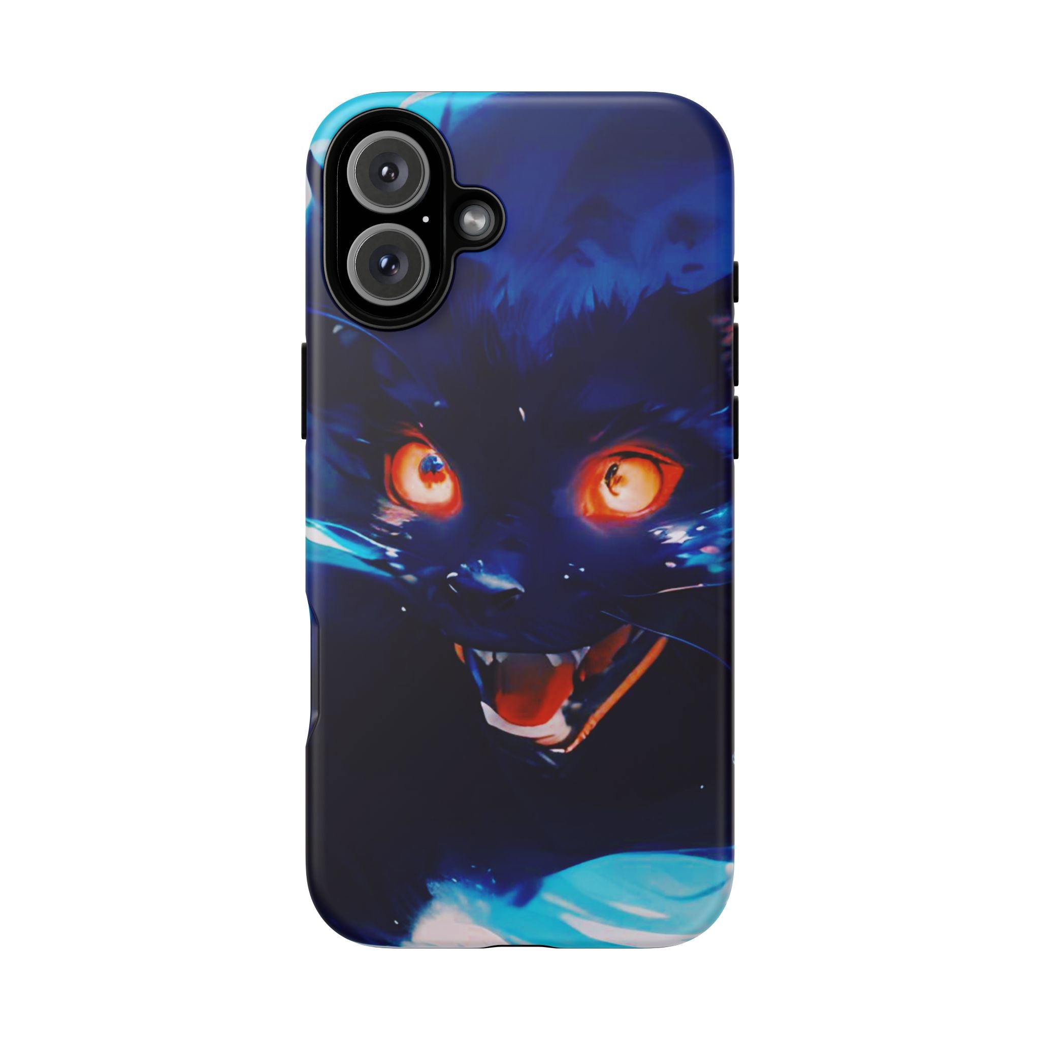 Demon Cat Phone Case — Glowing Blue Feline Tough Case