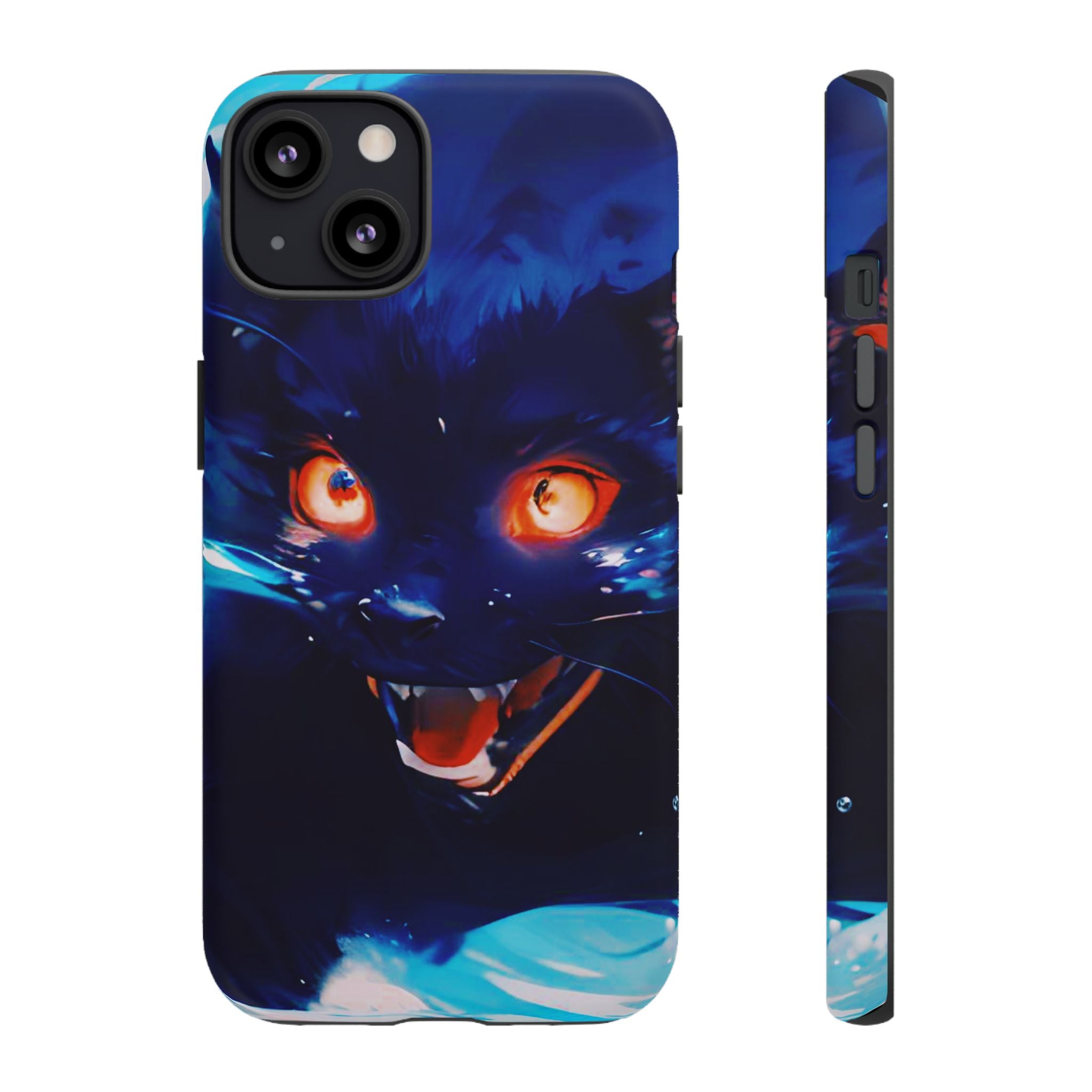 Demon Cat Phone Case — Glowing Blue Feline Tough Case