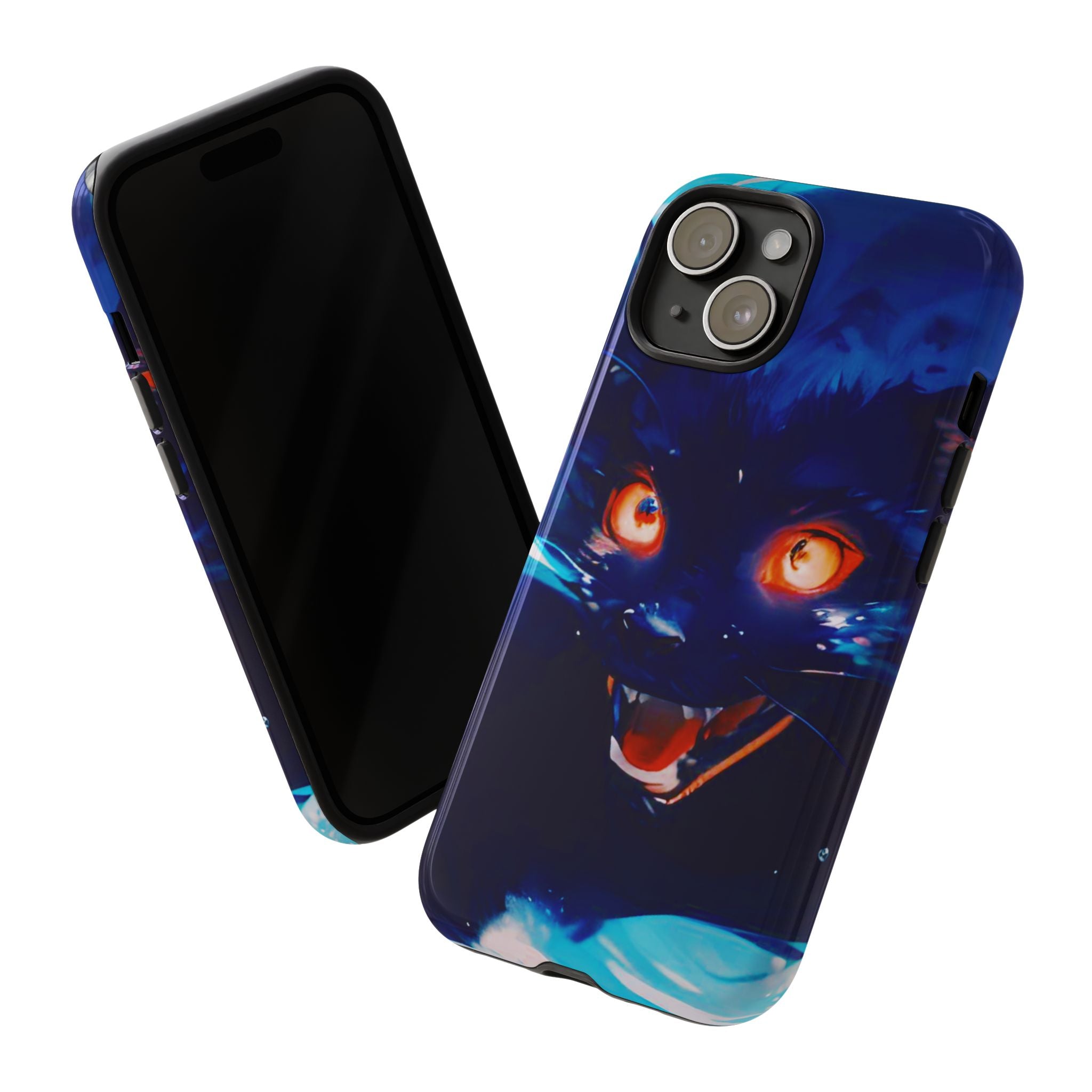 Demon Cat Phone Case — Glowing Blue Feline Tough Case