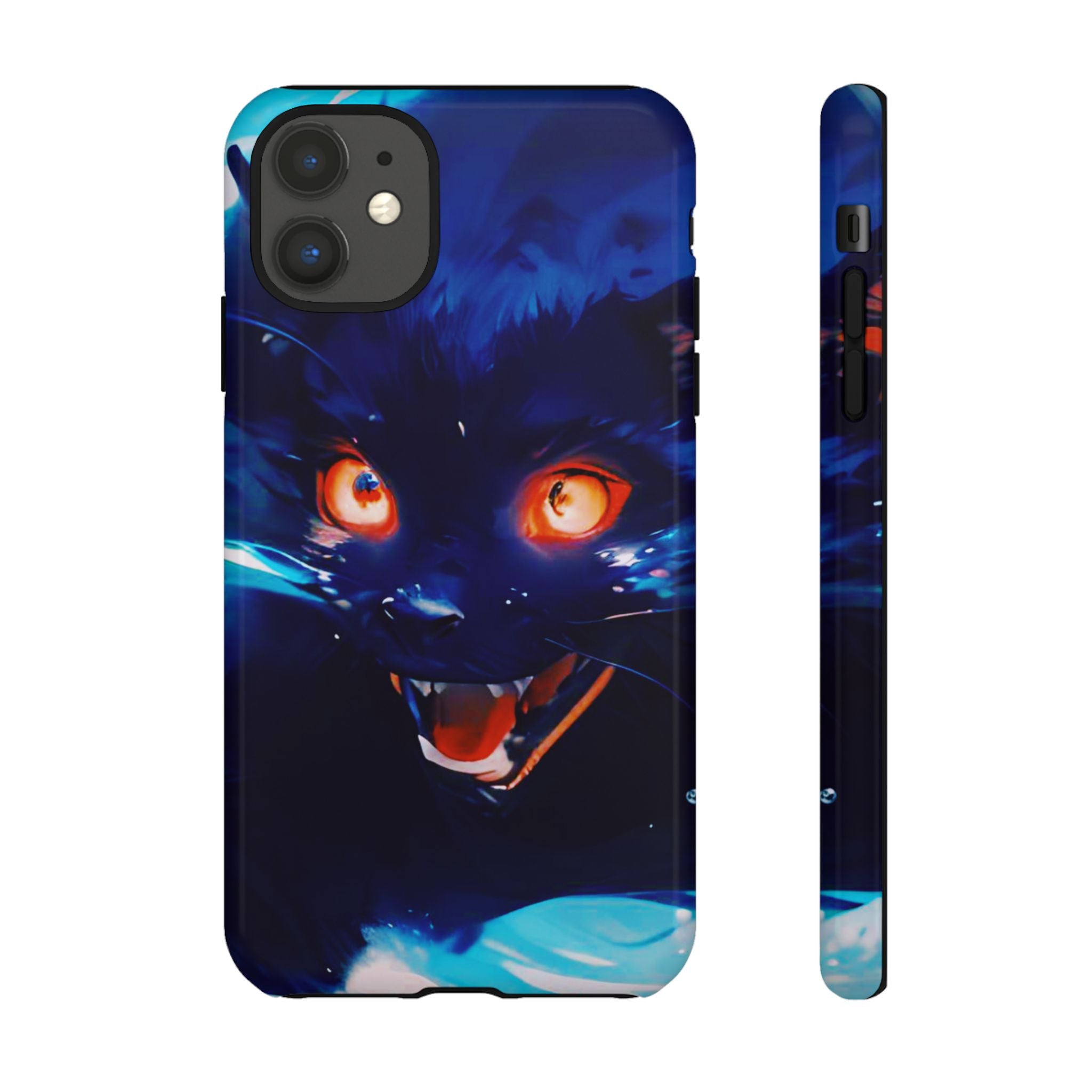 Demon Cat Phone Case — Glowing Blue Feline Tough Case