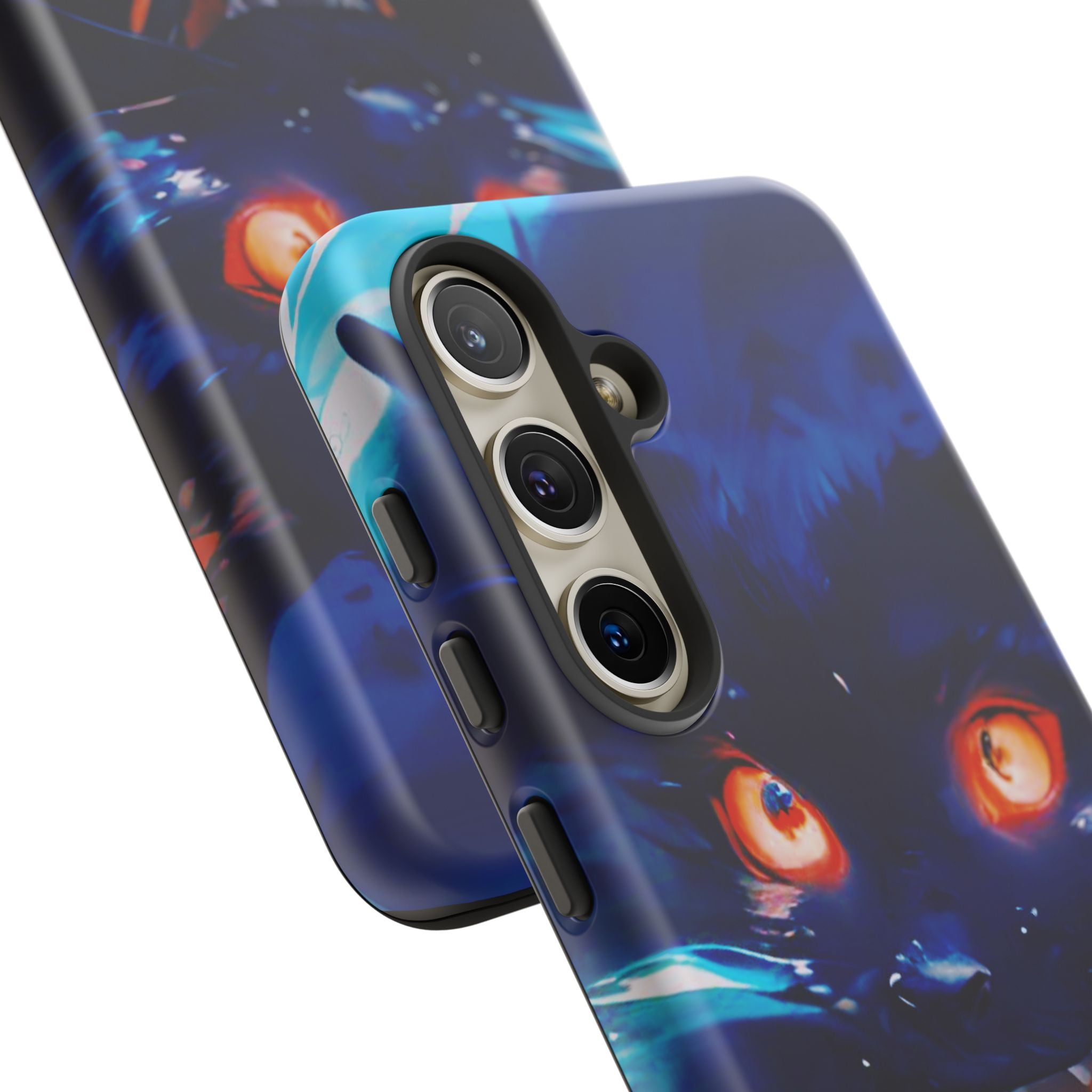 Demon Cat Phone Case — Glowing Blue Feline Tough Case